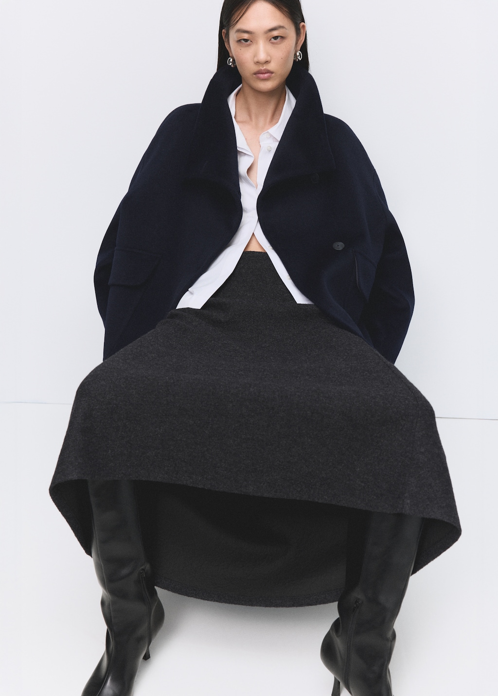 Mango Wool funnel-neck coat