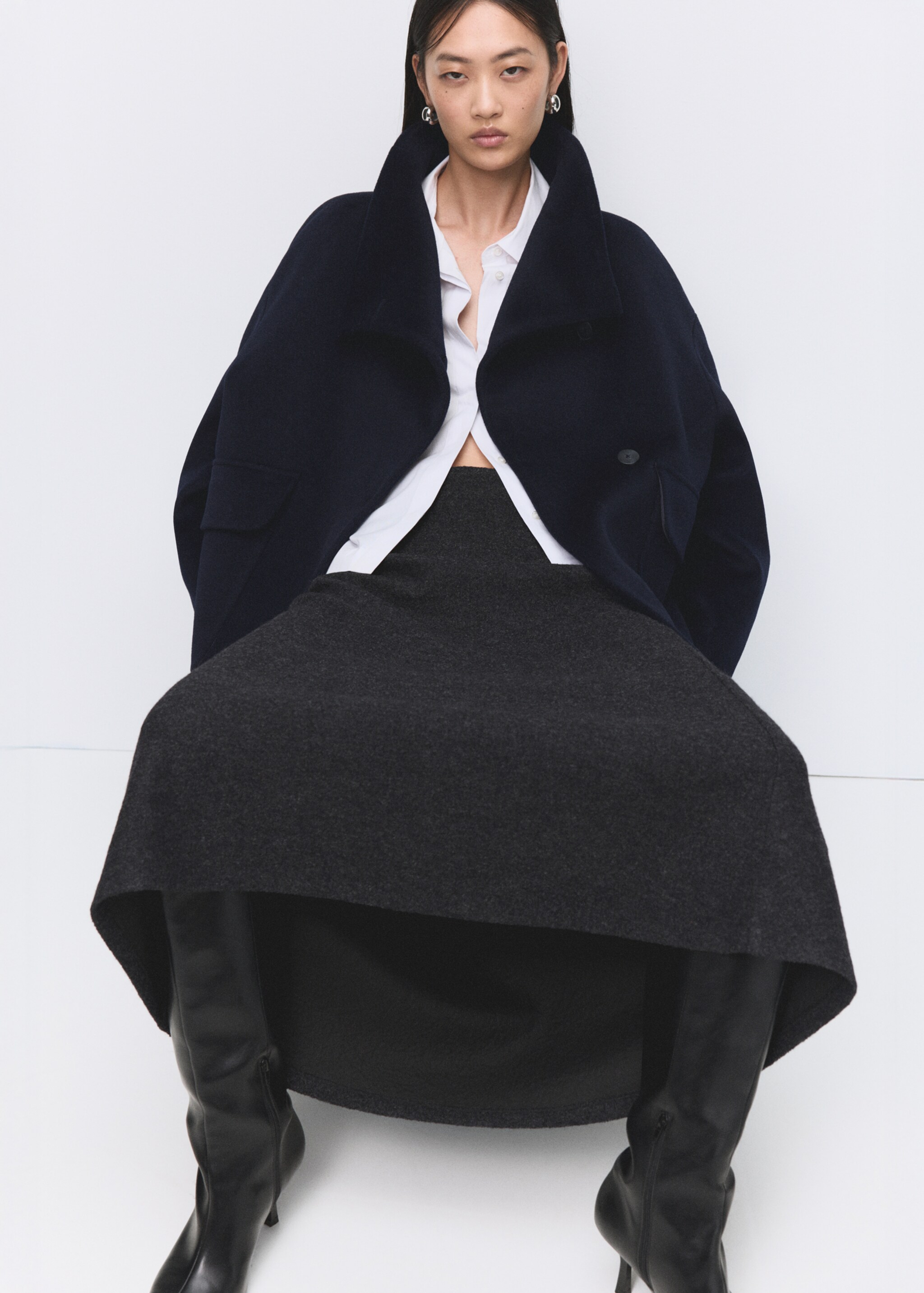 Wool funnel-neck coat - Details of the article 2, Navy. Ref: 27091271-00.