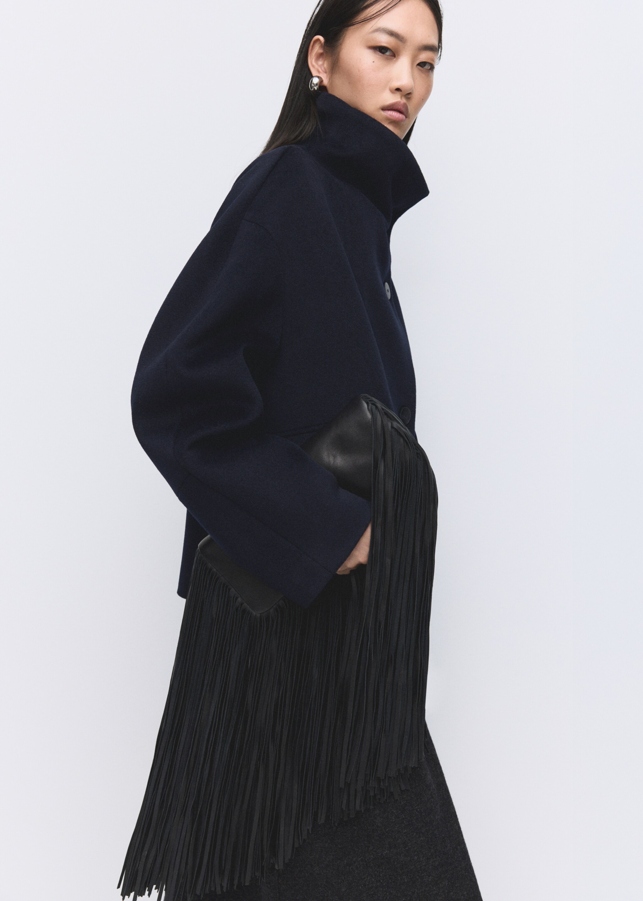 Wool funnel-neck coat - Details of the article 6, Navy. Ref: 27091271-00.