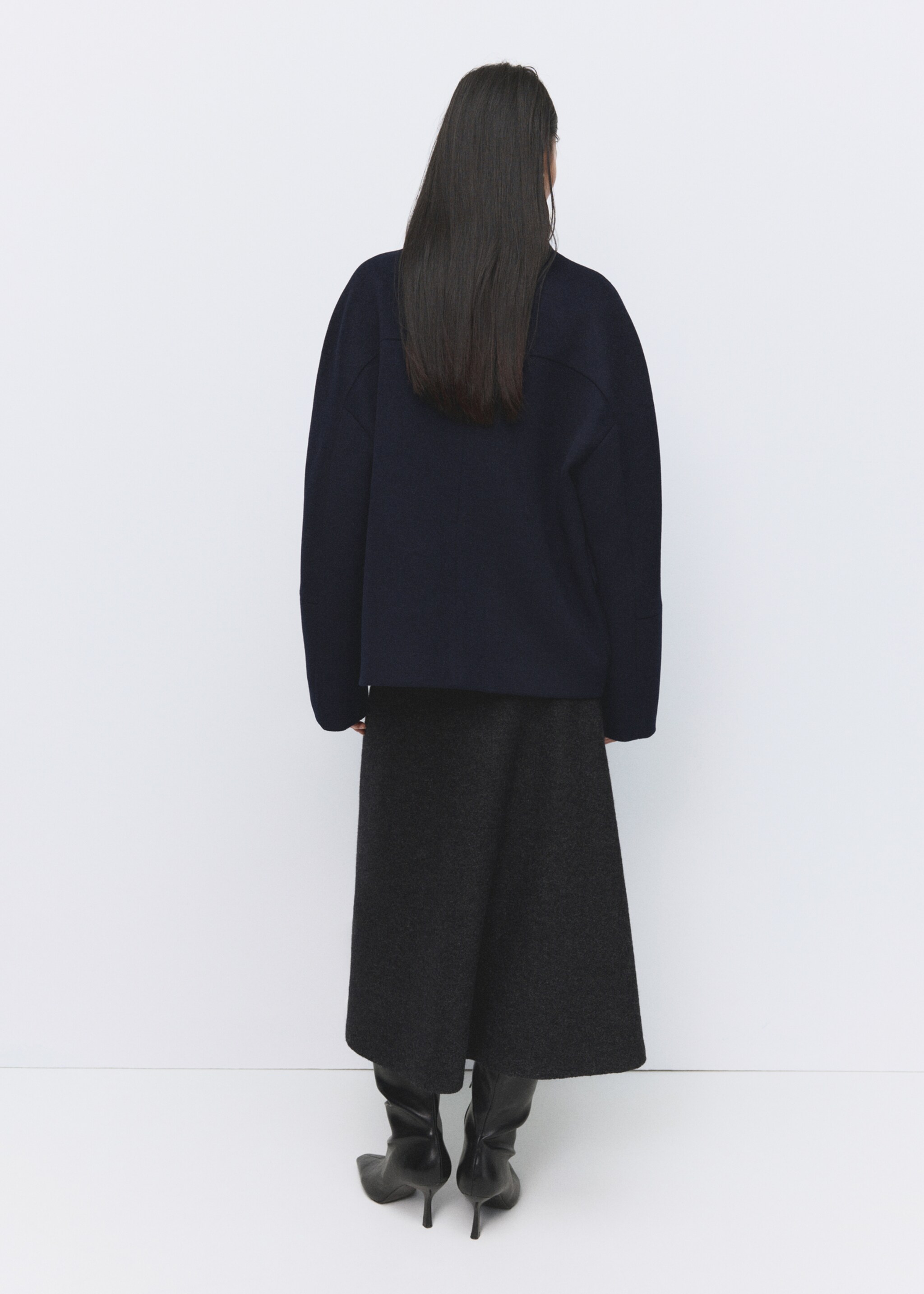 Wool funnel-neck coat - Reverse of the article, Navy. Ref: 27091271-00.