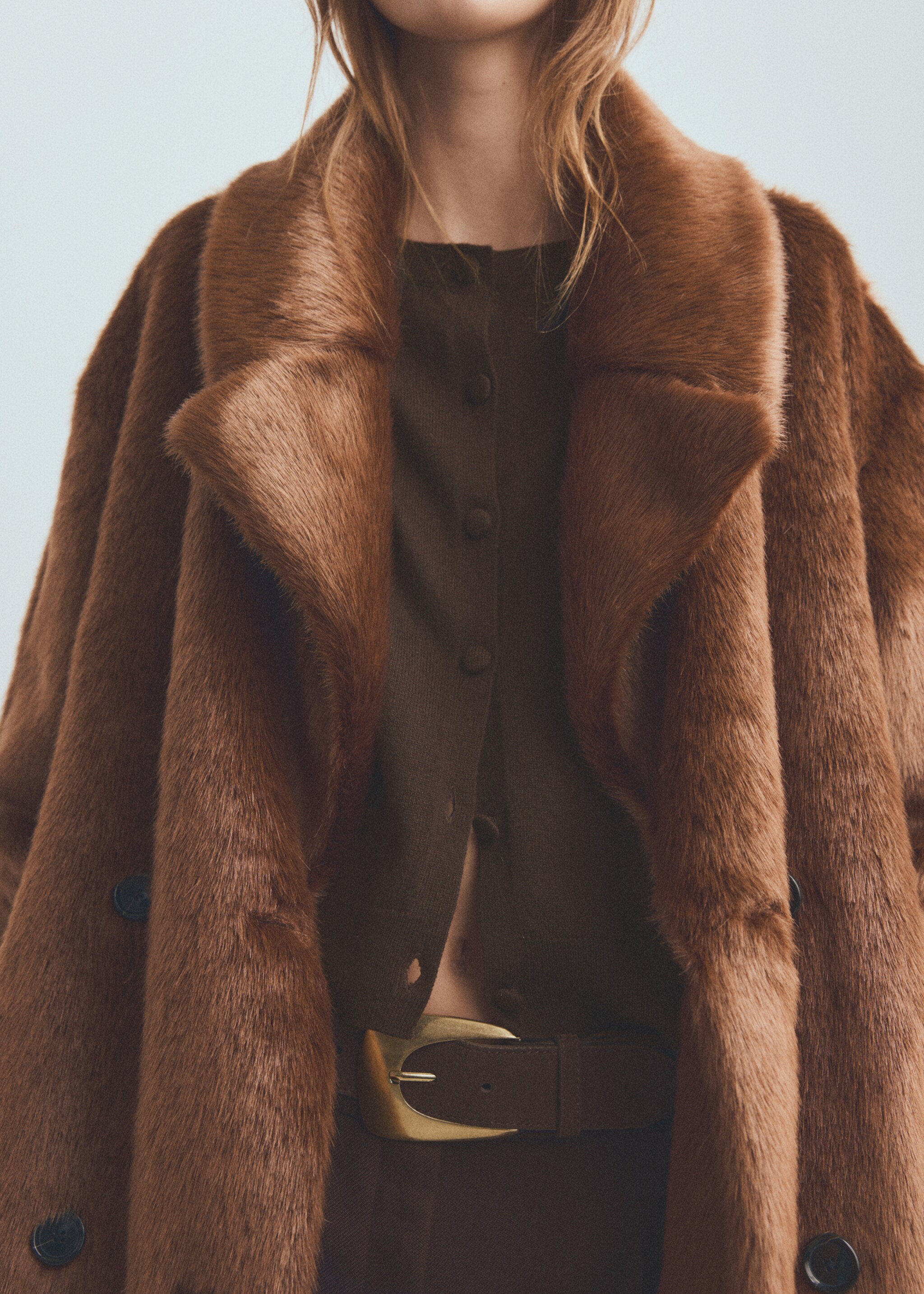 Knitted button cardigan - Details of the article 6, Chocolate. Ref: 27091274-00.