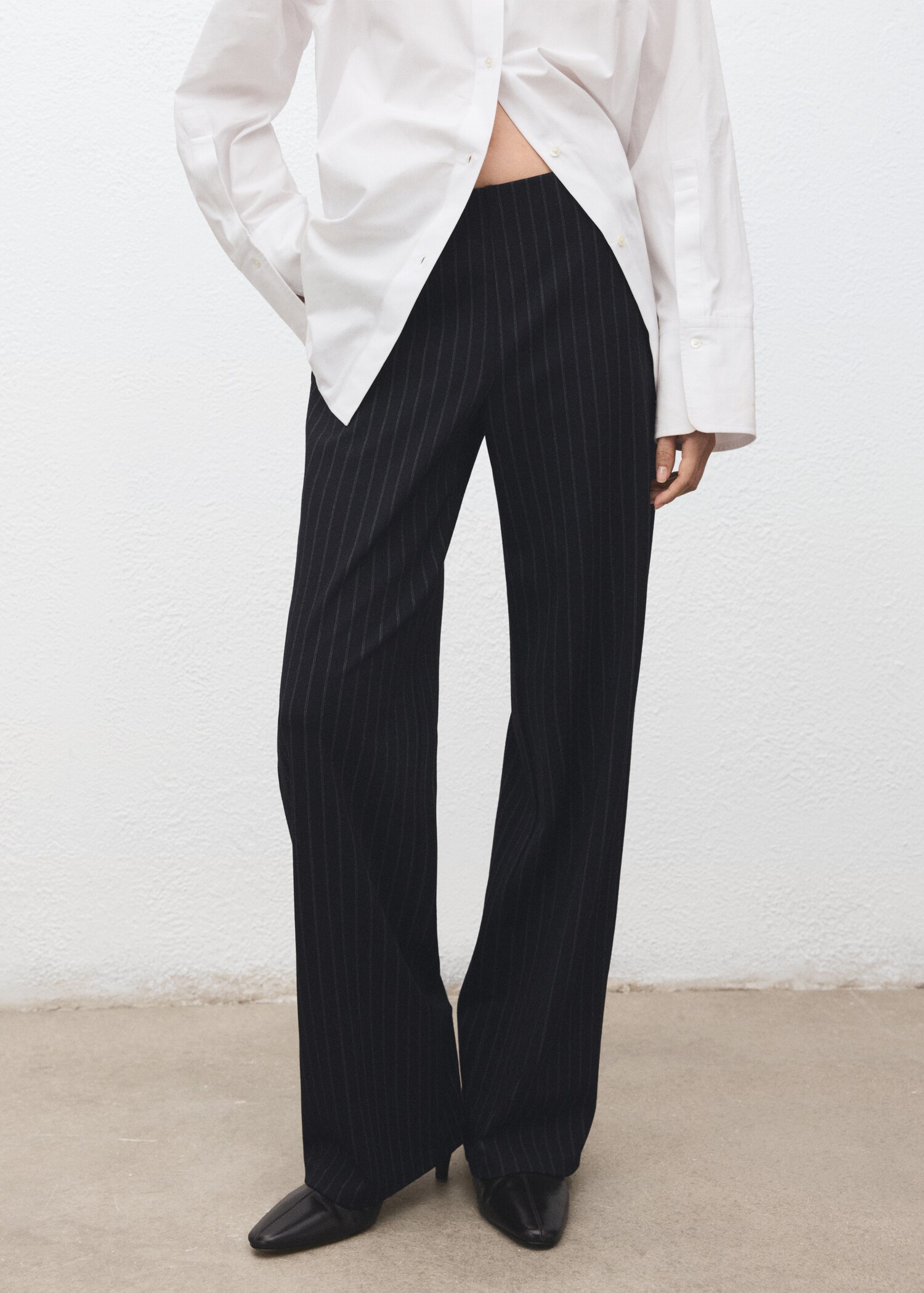 Chalk-stripe straight trousers - Medium plane