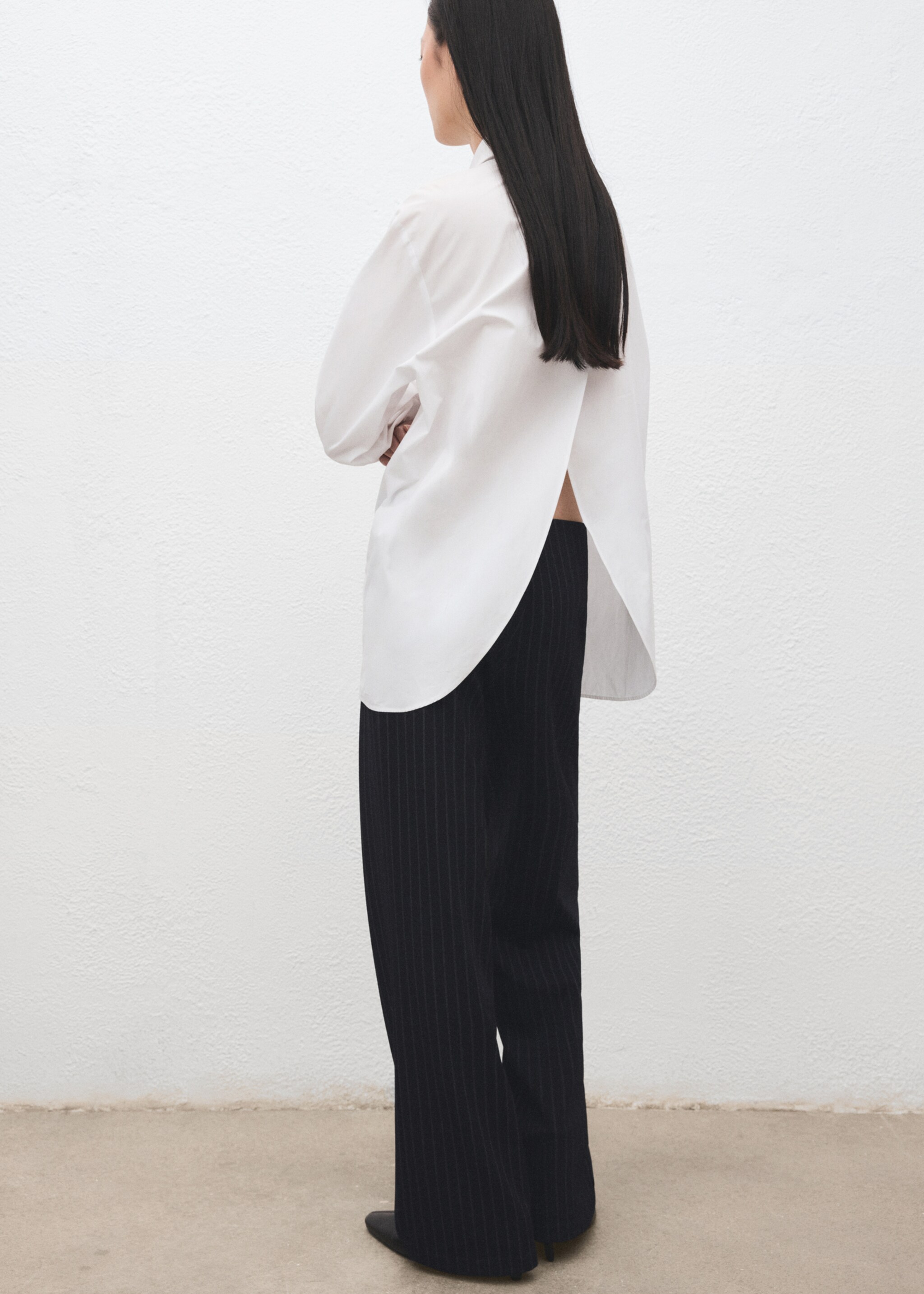 Chalk-stripe straight trousers - Reverse of the article, Navy. Ref: 27091278-00.