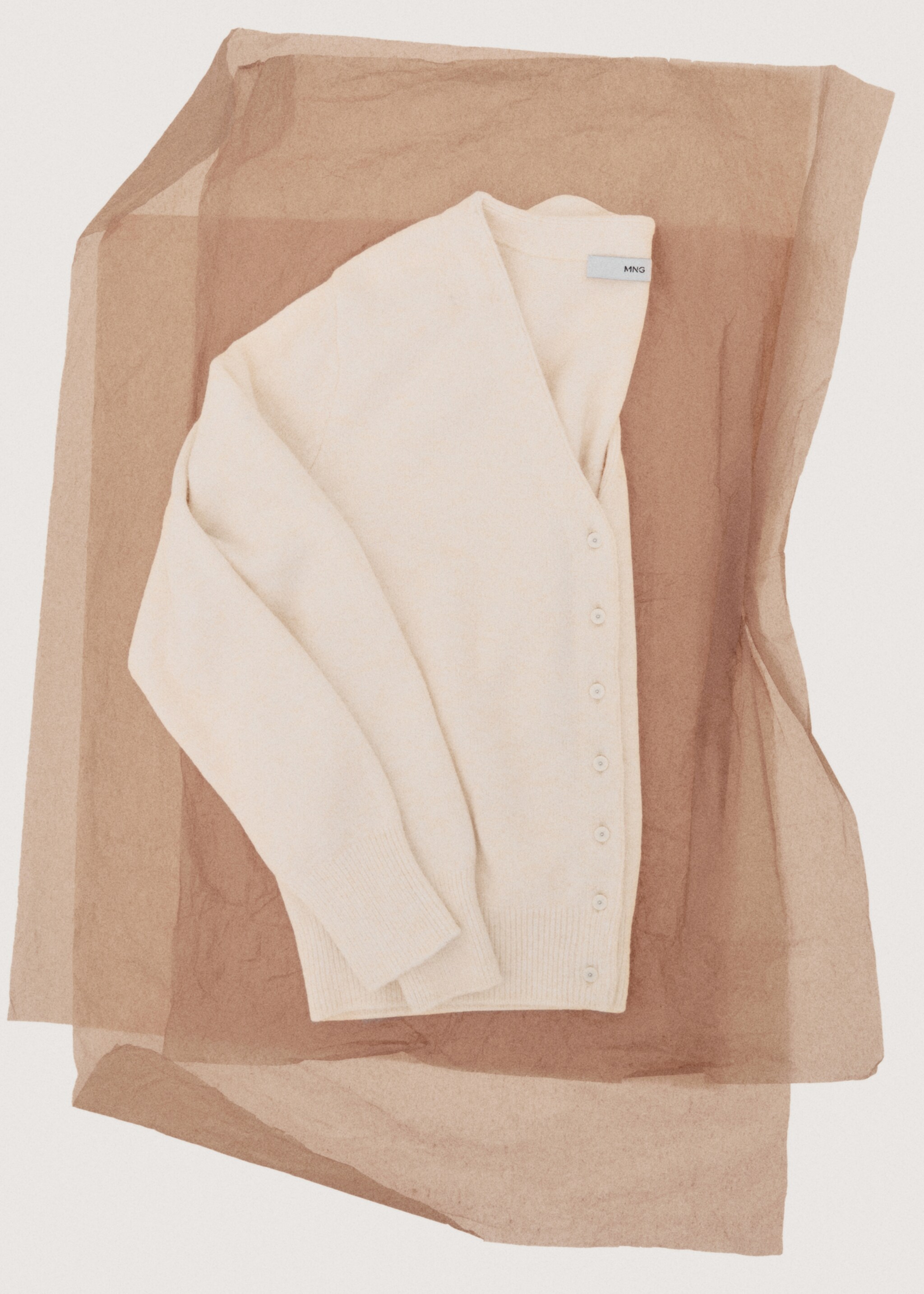 V-neck knitted cardigan - Details of the article 7, Ecru. Ref: 27091279-00.