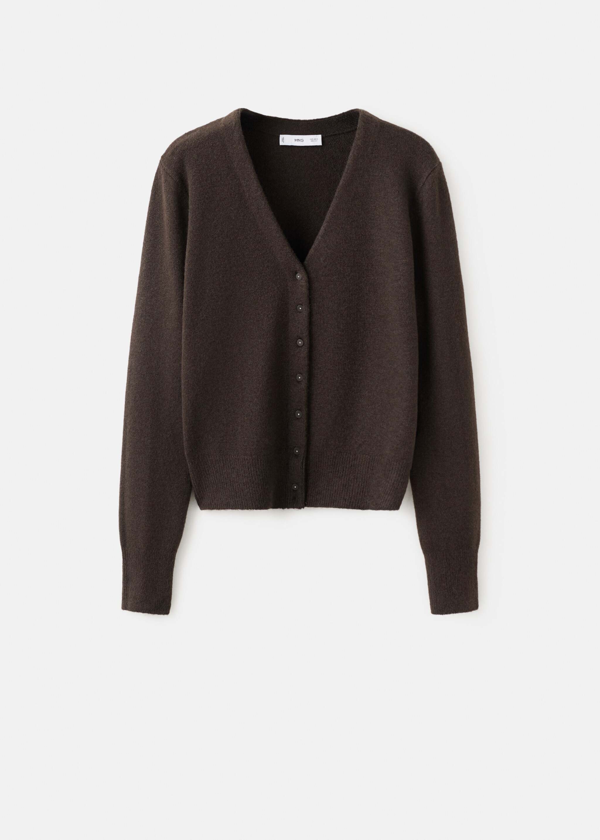 V-neck knitted cardigan - Article without model, Chocolate. Ref: 27091279-00.