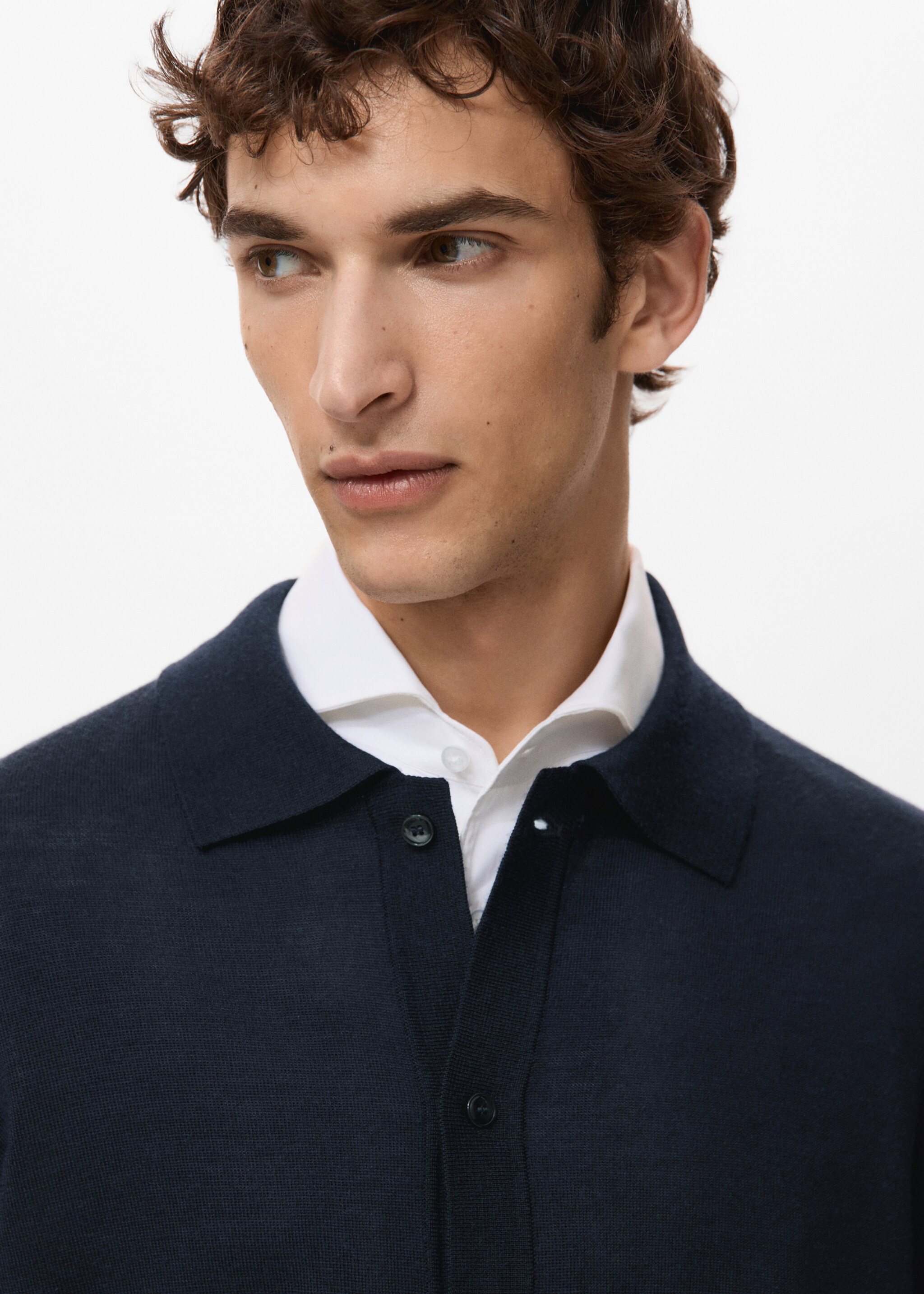 100% merino wool cardigan - Details of the article 1, Navy. Ref: 27091282-00.