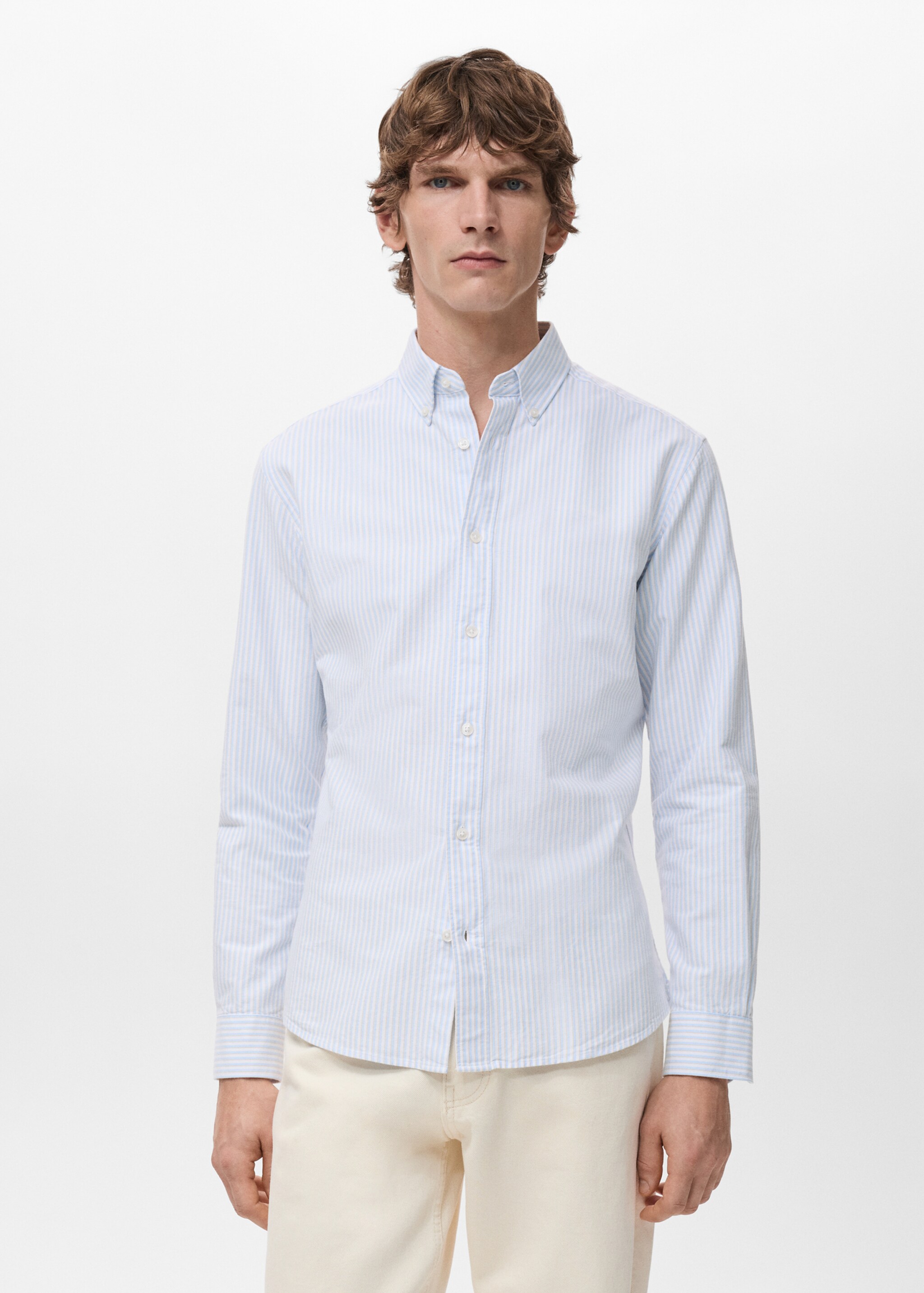 Chemise 100 % coton rayures bicolores - Plan moyen, Bleu. Ref: 27091286-00.