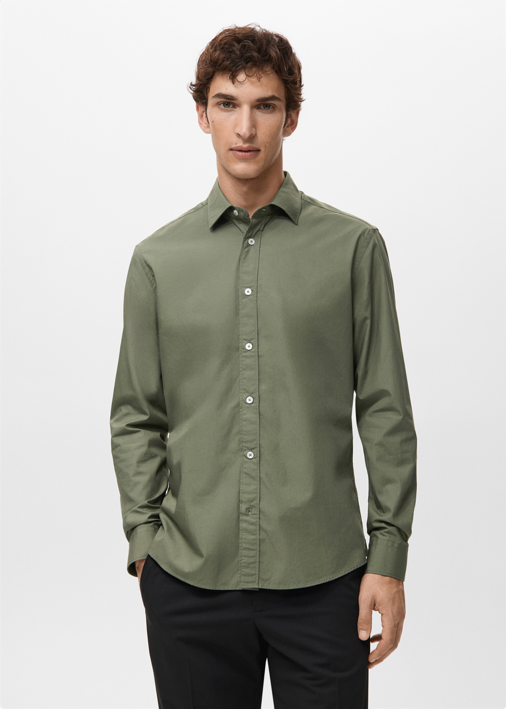 Regular-fit 100% cotton shirt - Medium plane, Khaki. Ref: 27091290-00.