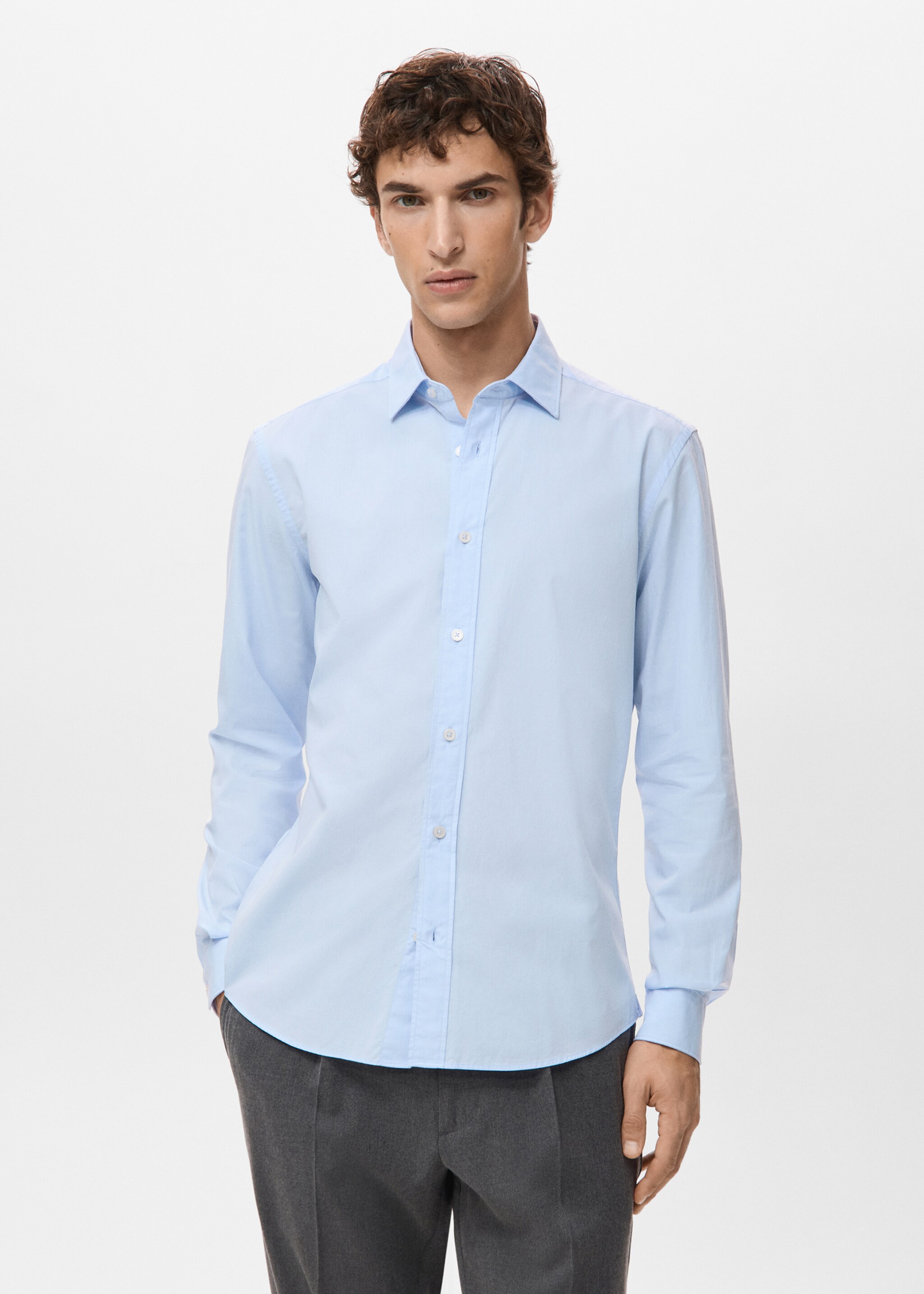 Regular-fit 100% cotton shirt - Medium plane, Sky Blue. Ref: 27091290-00.
