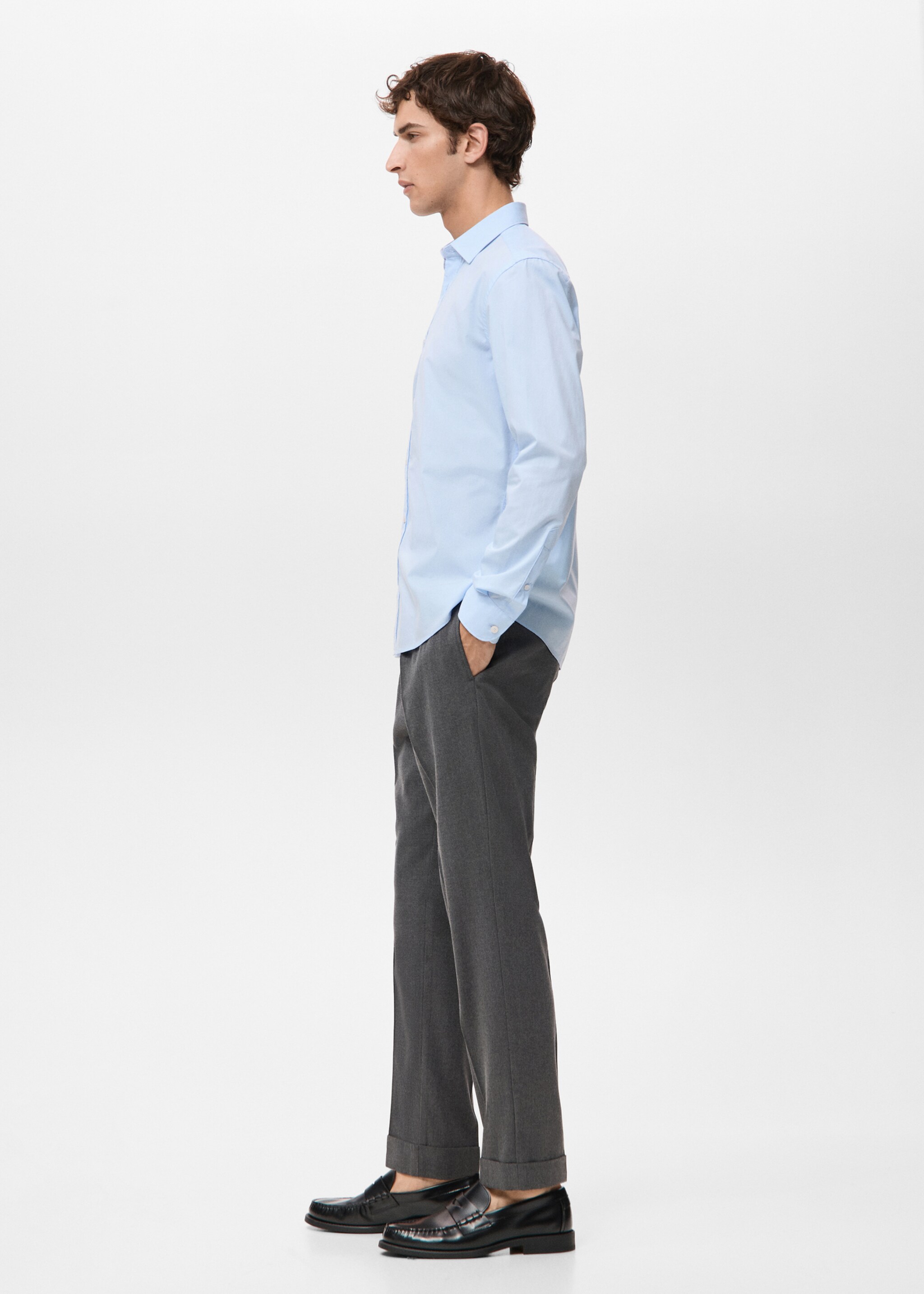 Regular-fit 100% cotton shirt - Details of the article 2, Sky Blue. Ref: 27091290-00.