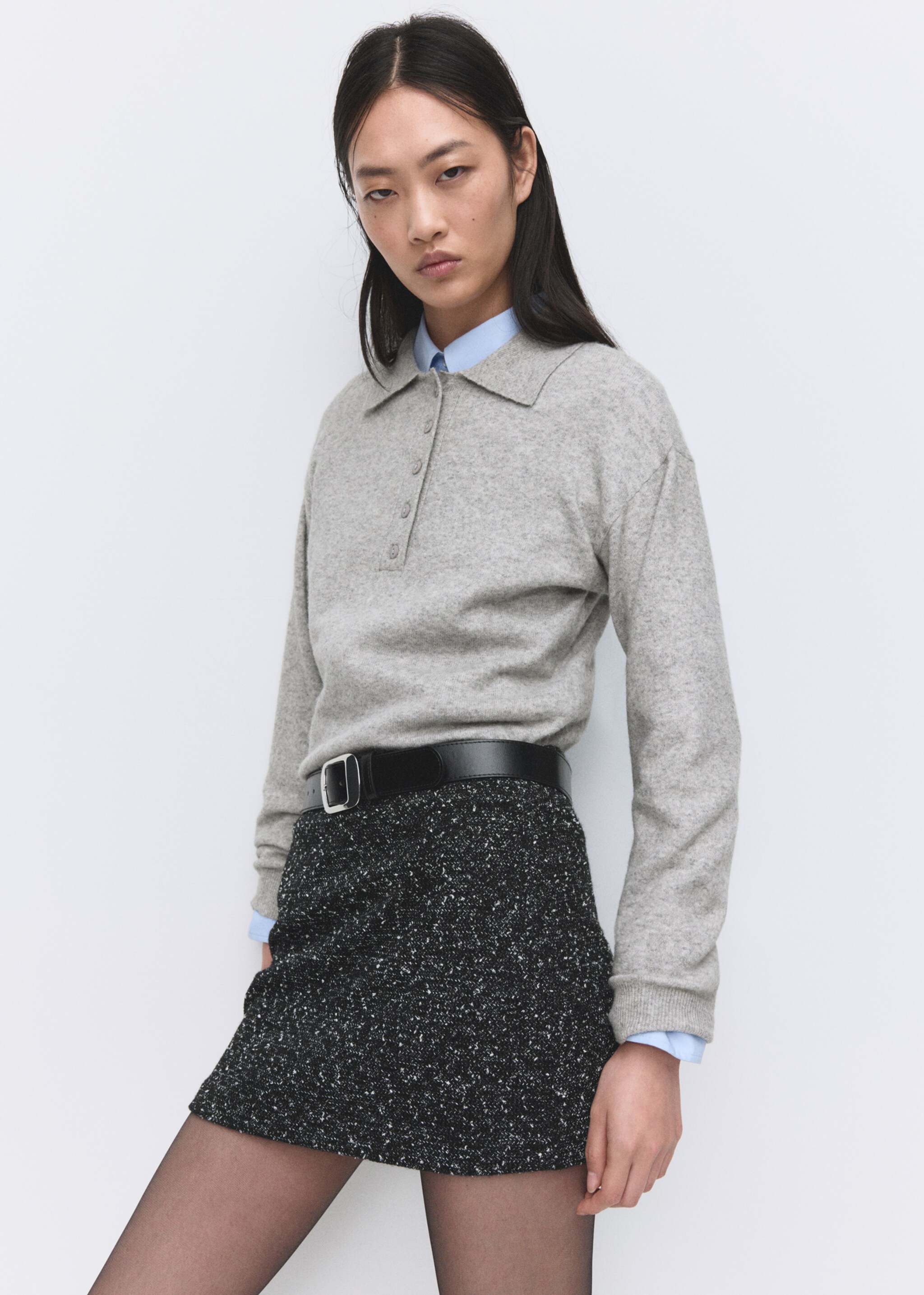 Flecked knit skirt - Medium plane, Black. Ref: 27091293-00.
