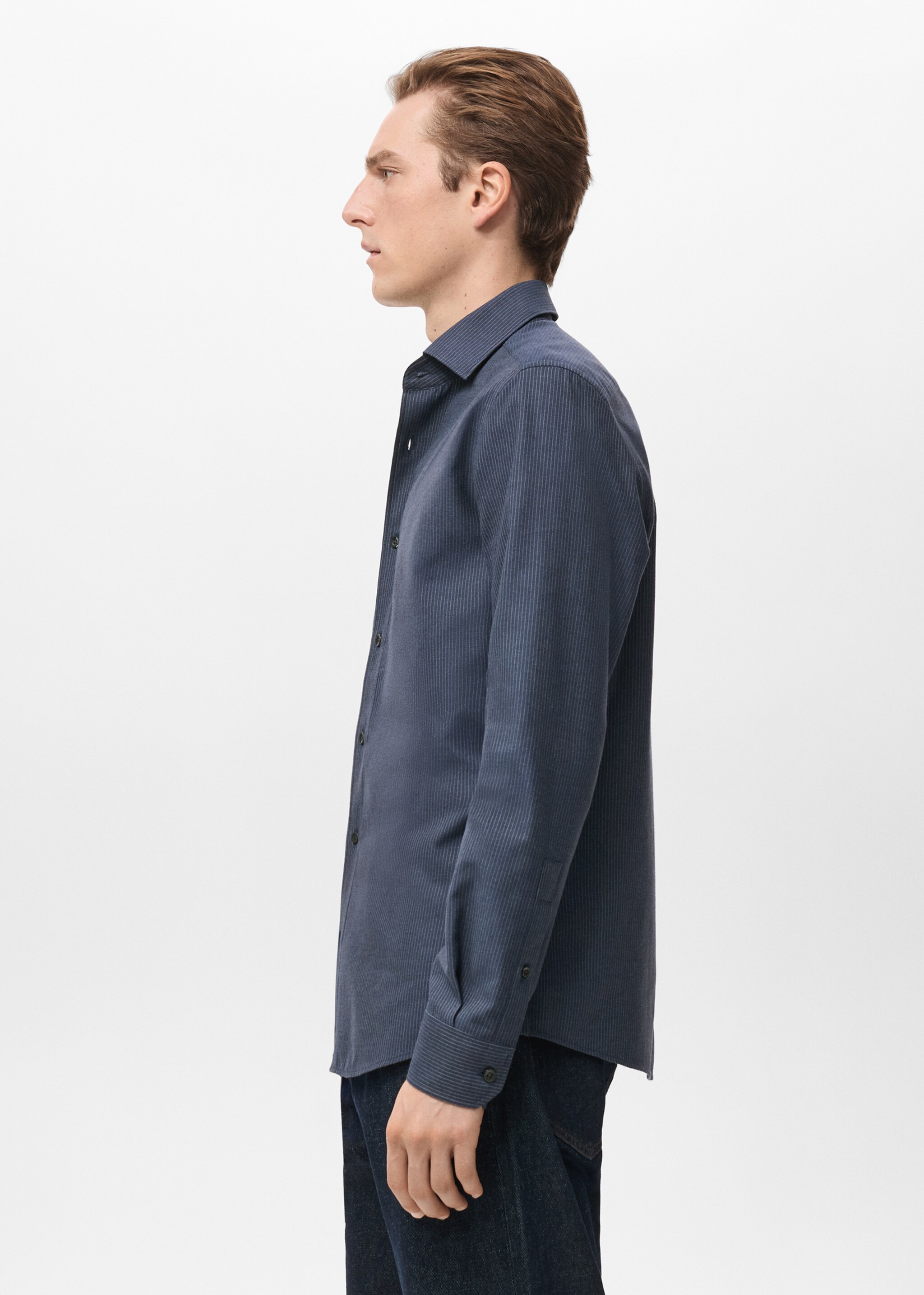 قميص مخطط من القطن 100% بتفصيلة عادية - تفاصيل المنتج 2, أزرق داكن. Ref: 27091314-00.