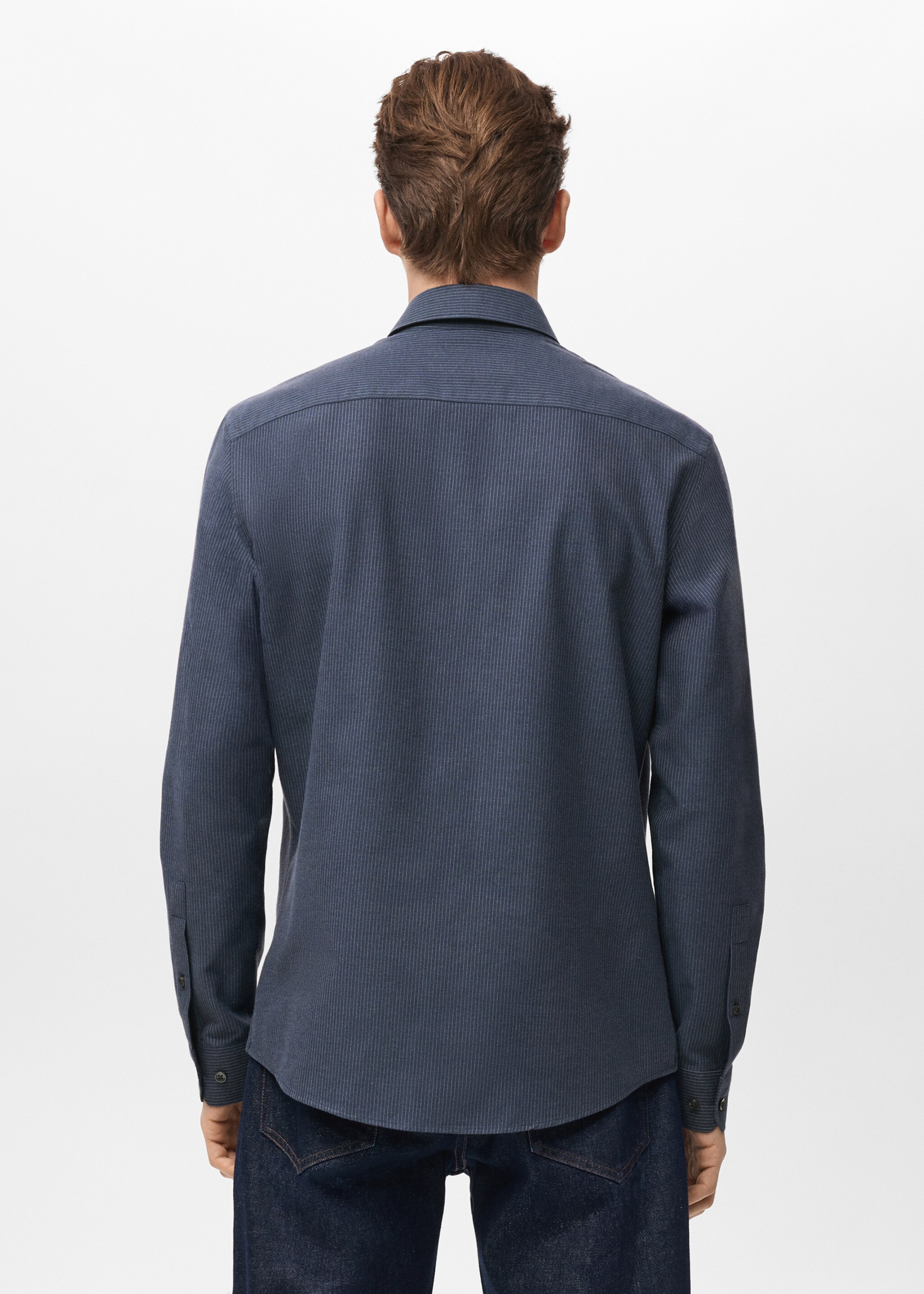 قميص مخطط من القطن 100% بتفصيلة عادية - الجهة الخلفية للمنتج, أزرق داكن. Ref: 27091314-00.