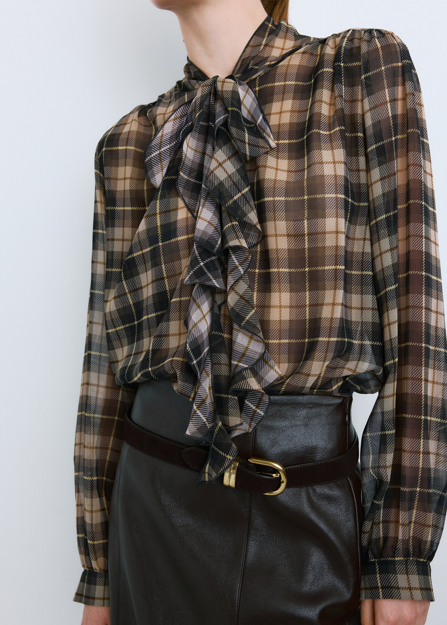 Blouse with check pattern and foulard collar - Medium plane