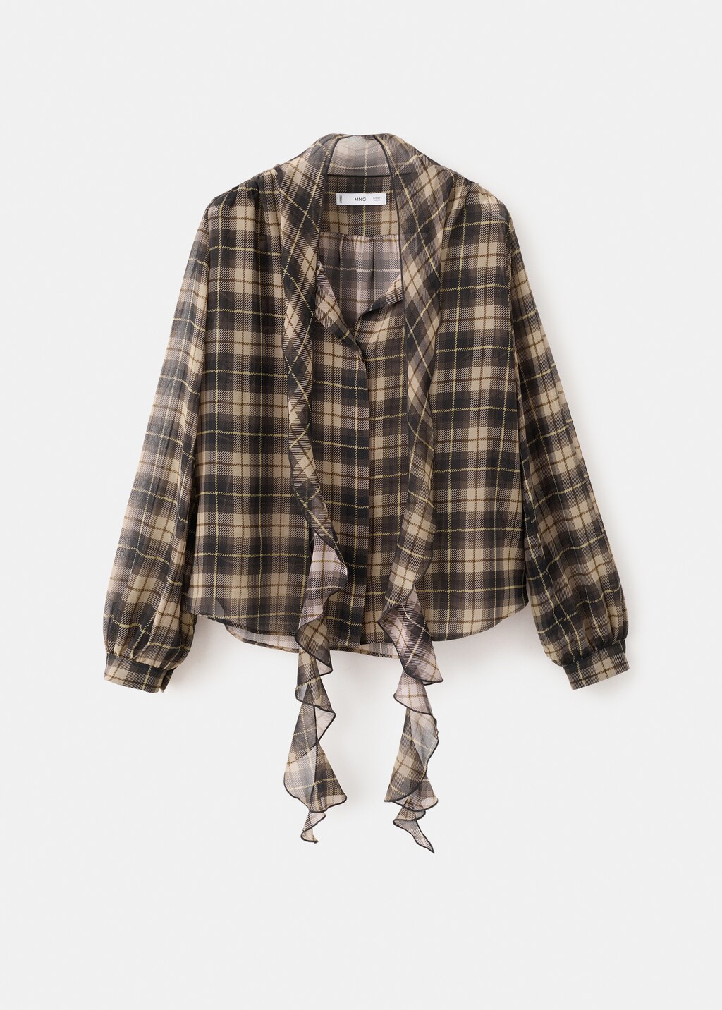 Blouse with check pattern and foulard collar - image 4