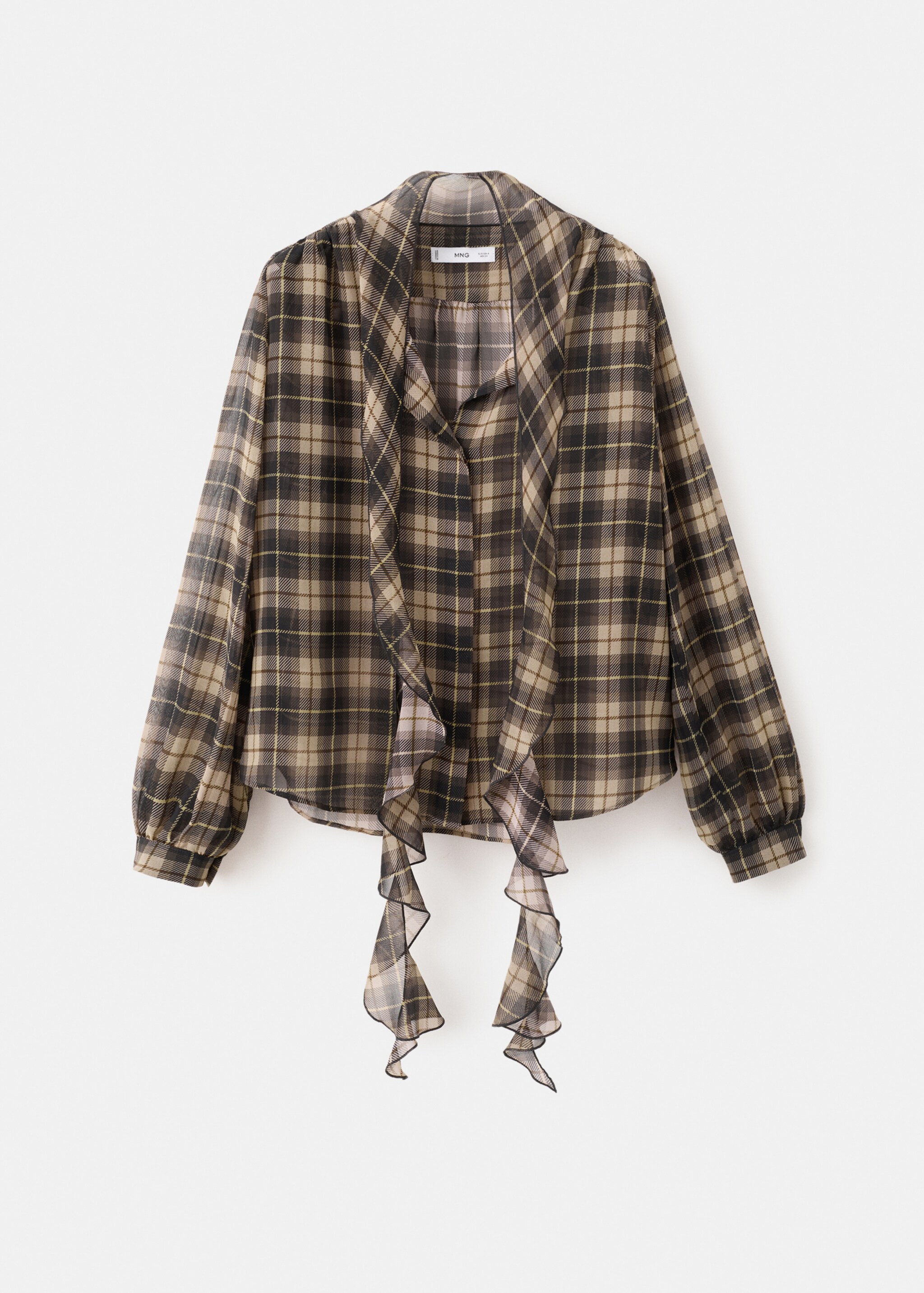 Plaid blouse with shawl collar - Article without model, Black. Ref: 27091320-00.