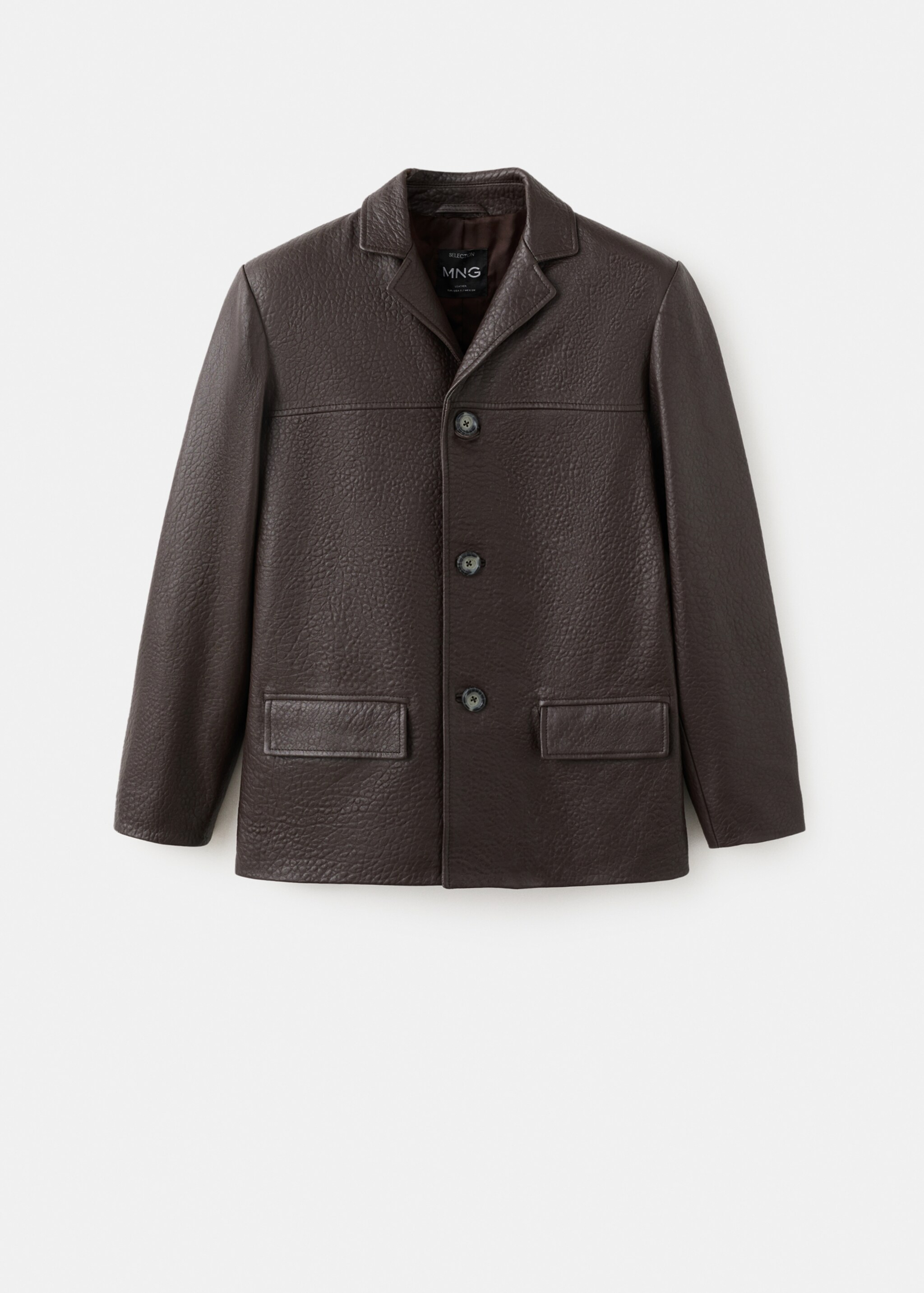 Leather jacket with buttons - Article without model, Brown. Ref: 27091330-00.