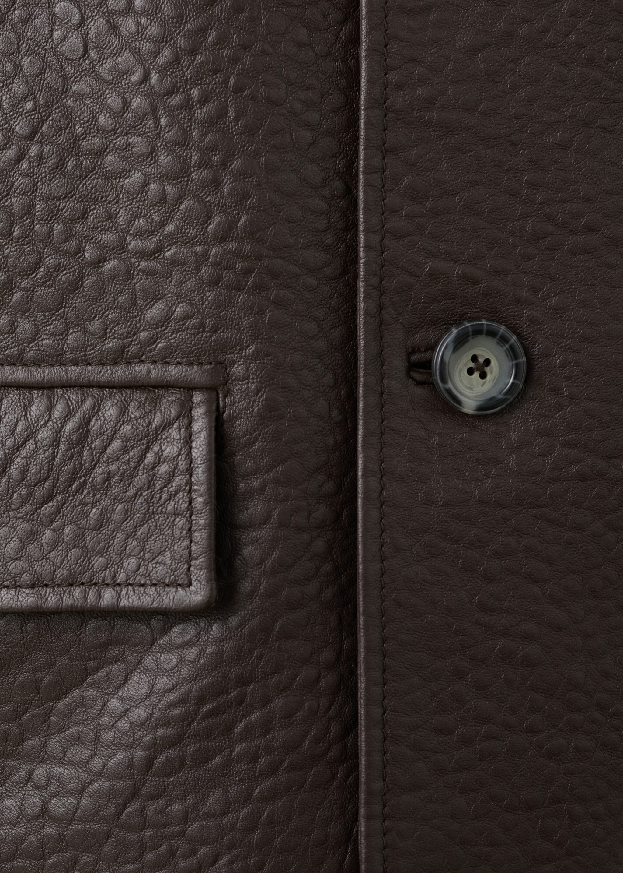 Leather jacket with buttons - Details of the article 8, Brown. Ref: 27091330-00.