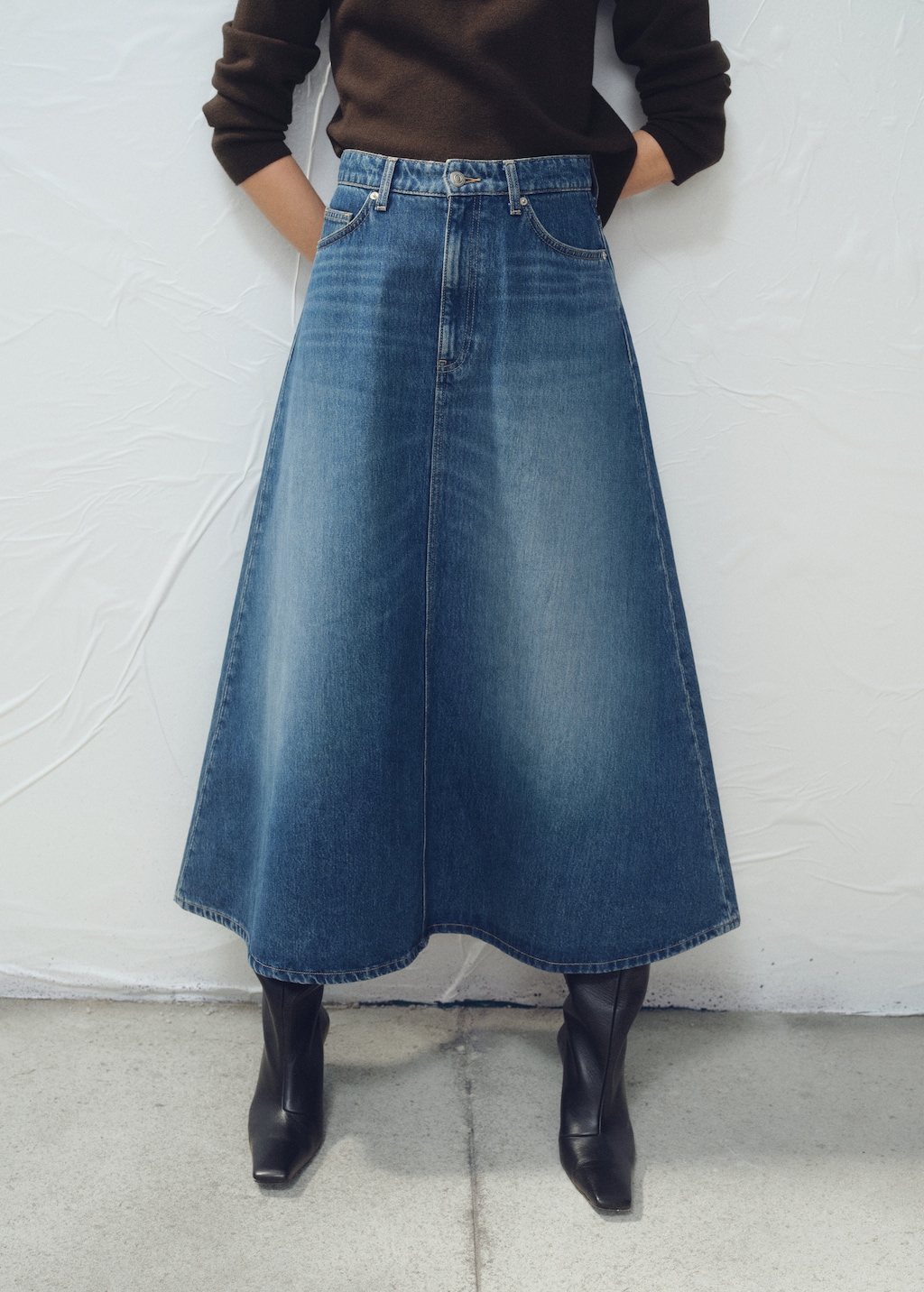 Denim midi-skirt