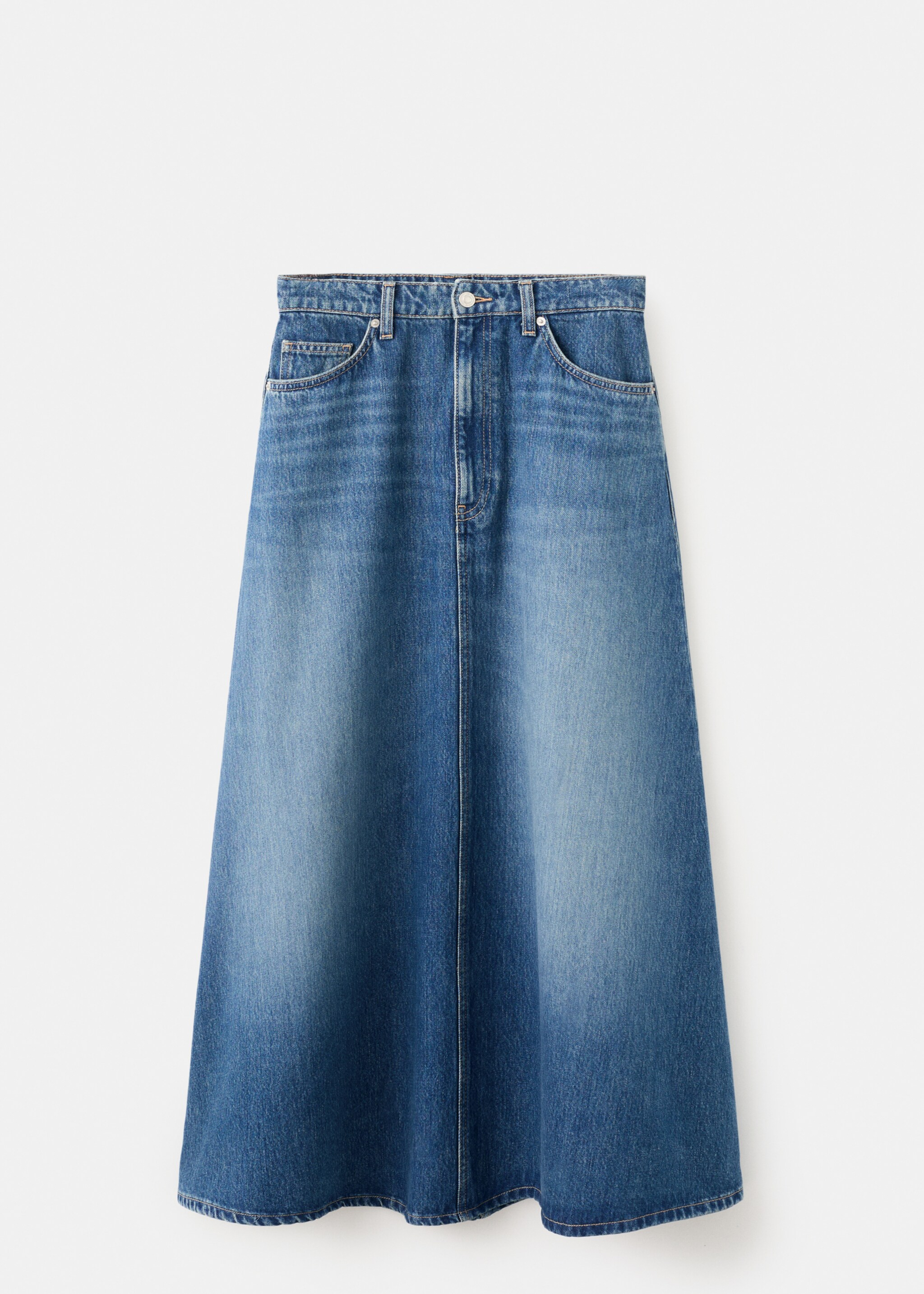 Denim midi-skirt - Article without model, Dark Blue. Ref: 27091342-00.
