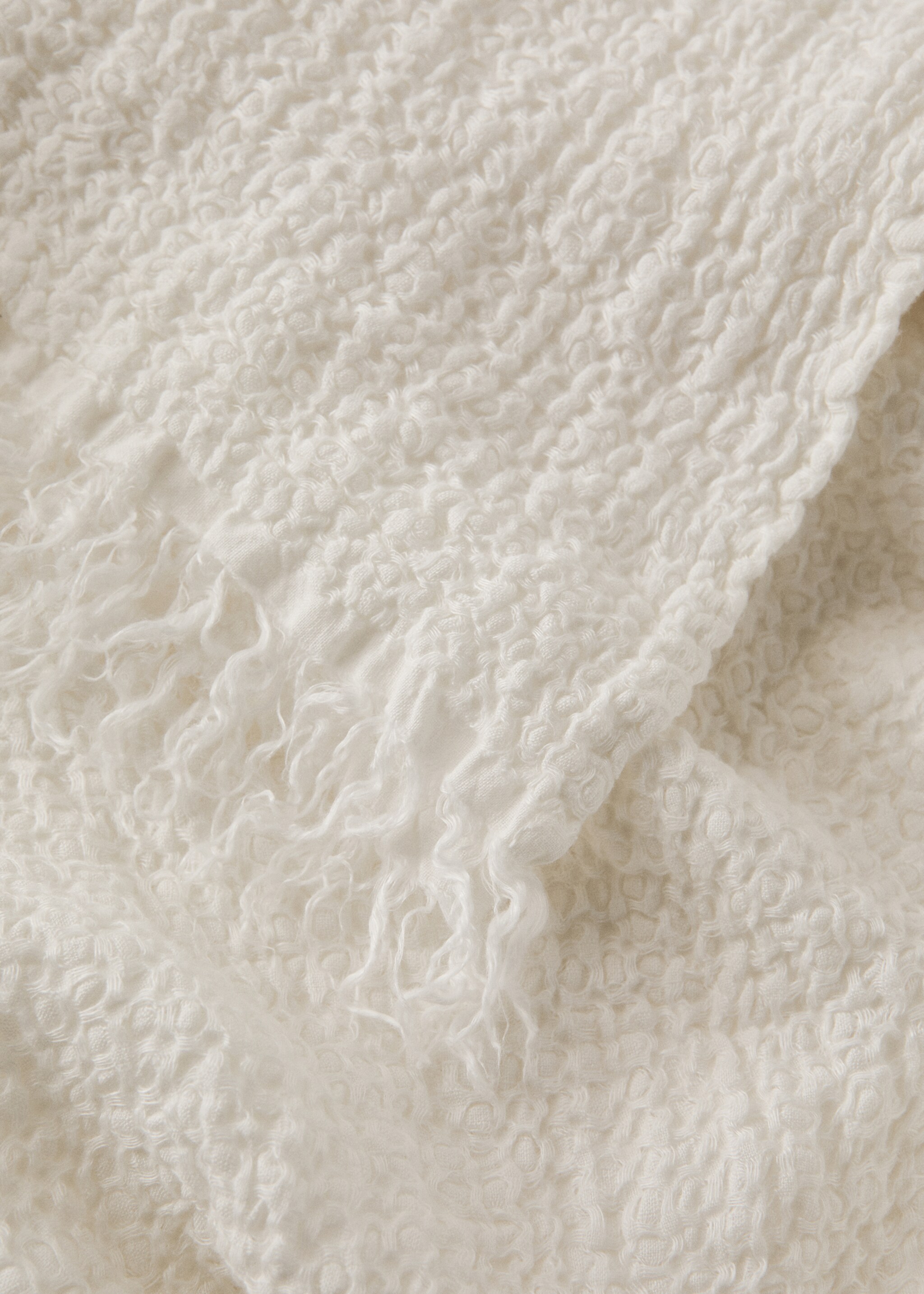 Κουβέρτα 100% λινό με ξέφτια - Λεπτομέρεια του προϊόντος 2, Υπόλευκο. Ref: 27091524-00.