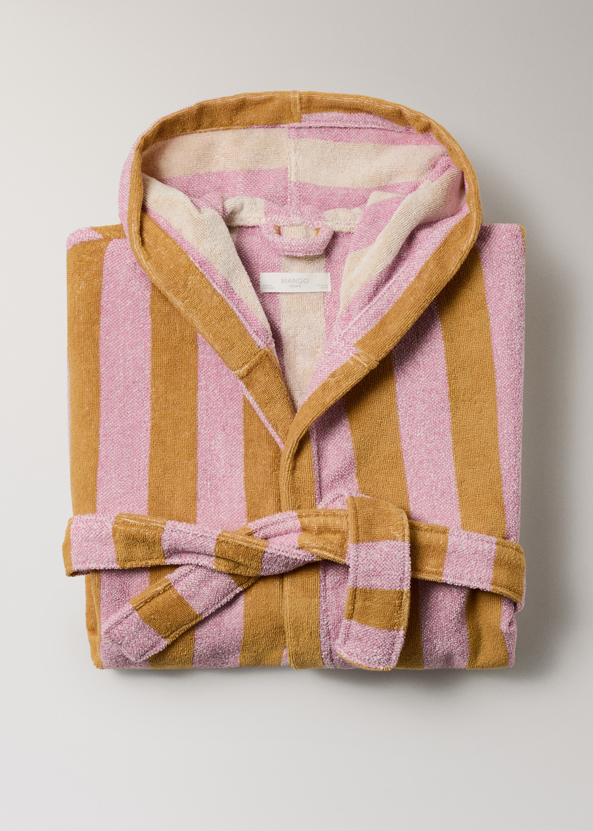 Thick cotton hooded dressing gown - Details of the article 3, Pale Pink. Ref: 27091528-00.