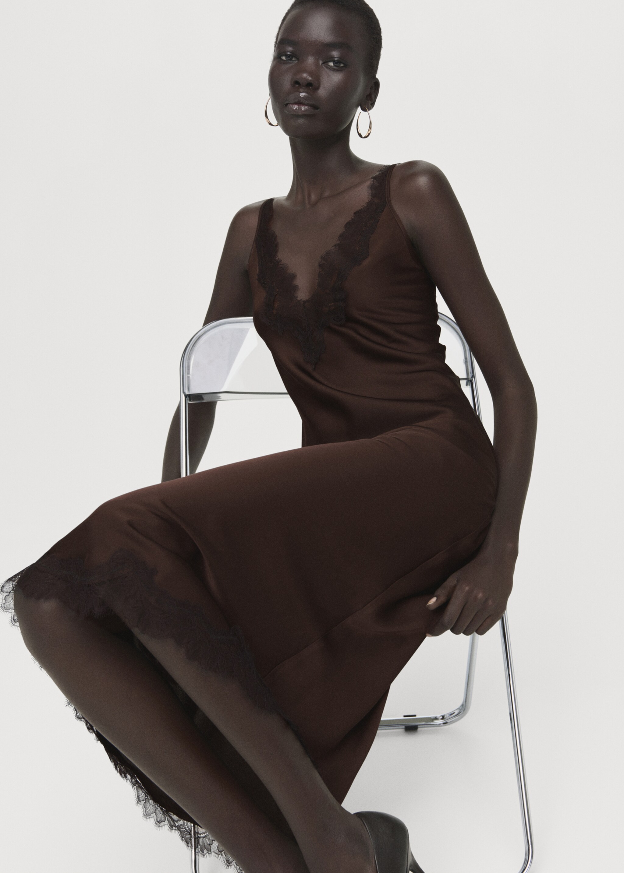 Satin camisole dress - Medium plane, Brown. Ref: 27091533-00.