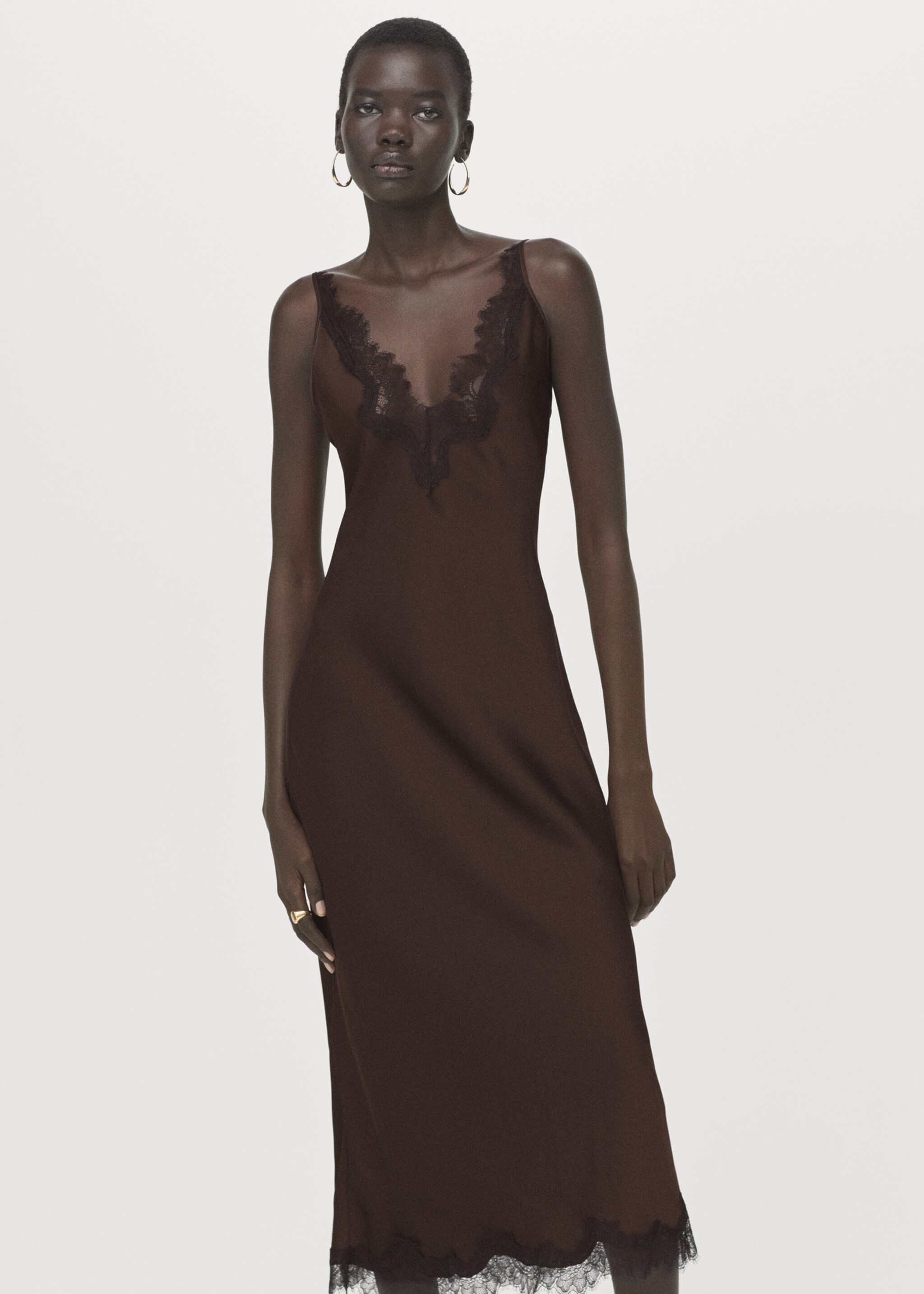 Satin camisole dress - Details of the article 2, Brown. Ref: 27091533-00.