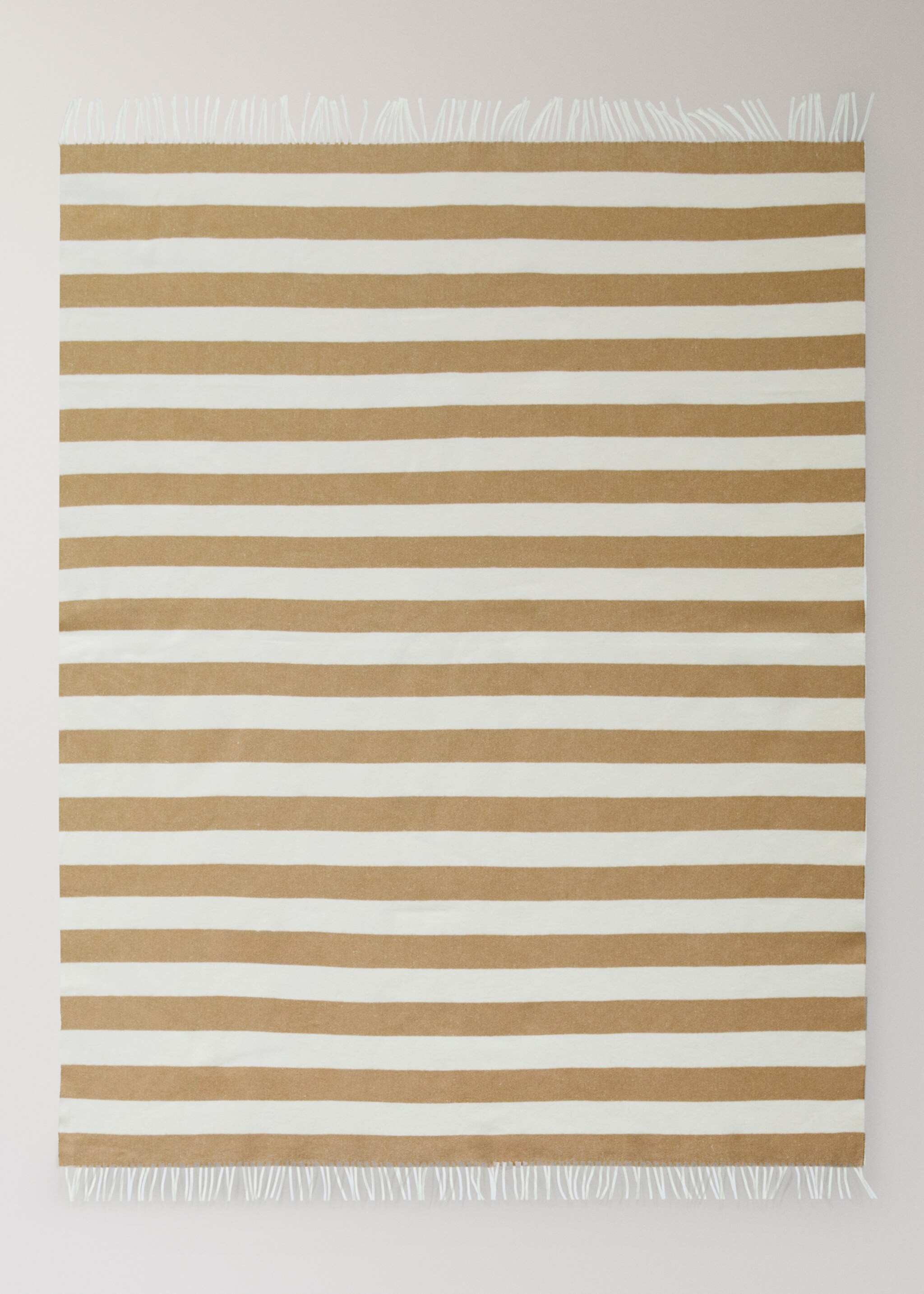 Striped cotton throw with tassels - Details of the article 3, Yellow. Ref: 27091536-00.