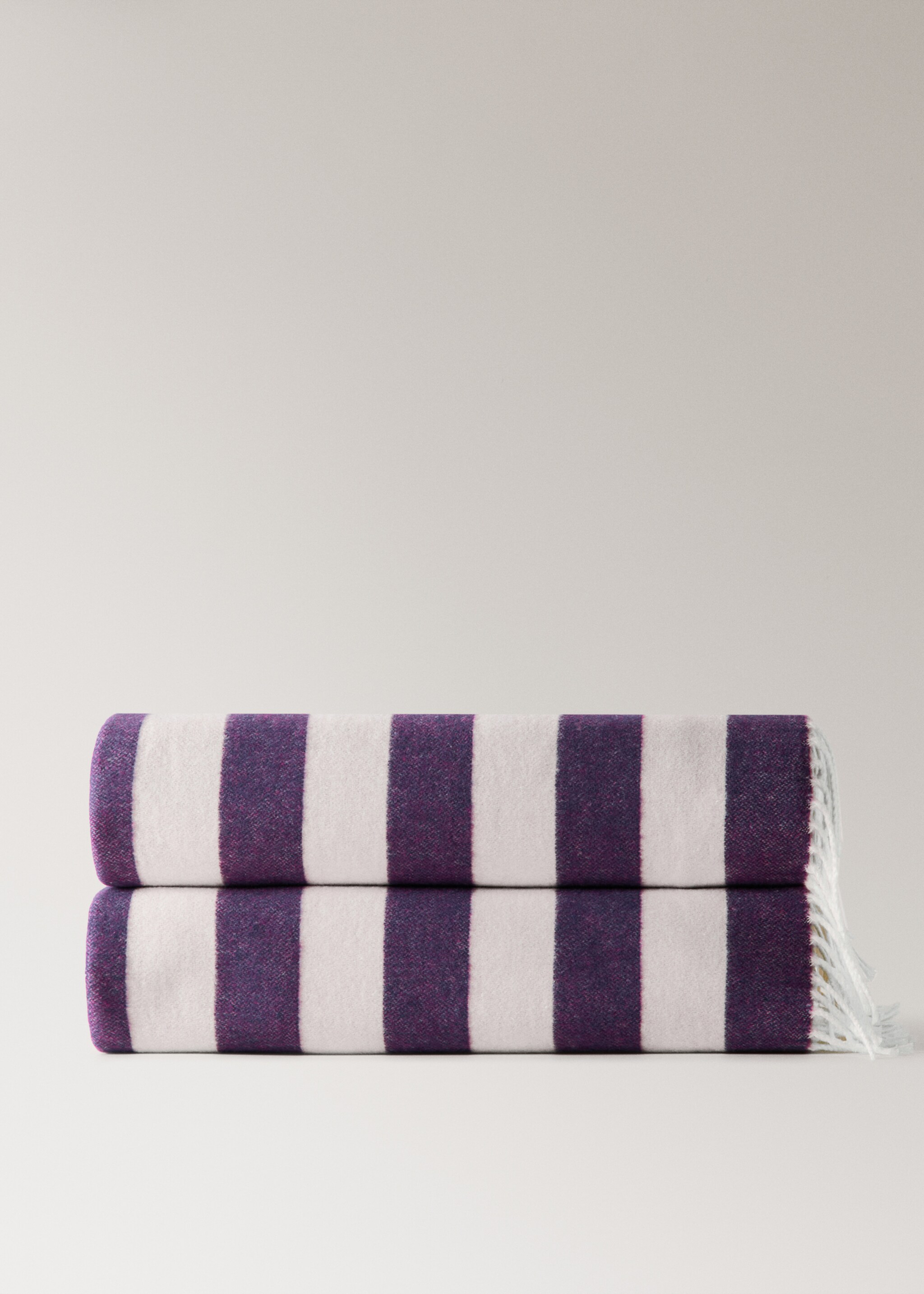 Striped cotton throw with tassels - Article without model, Purple. Ref: 27091536-00.