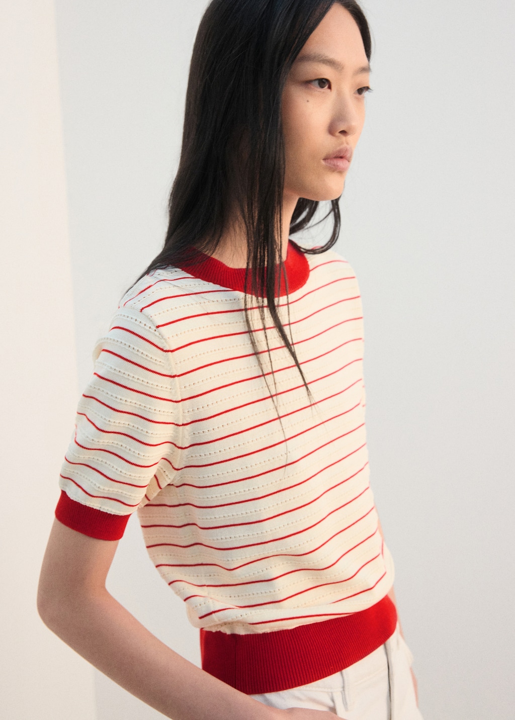 Striped short-sleeved sweater