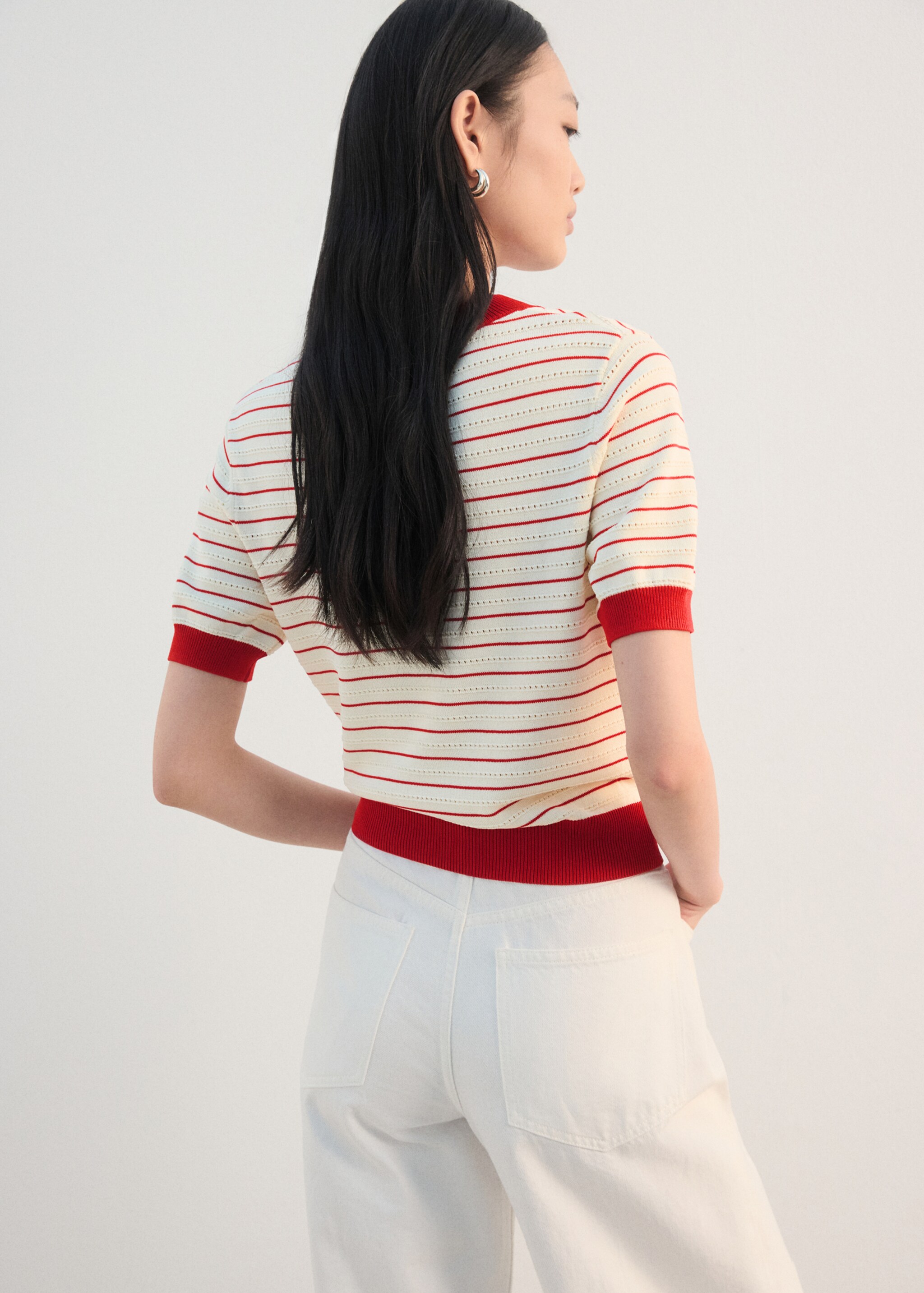 Striped short-sleeved sweater - Reverse of the article, Red. Ref: 27092540-00.