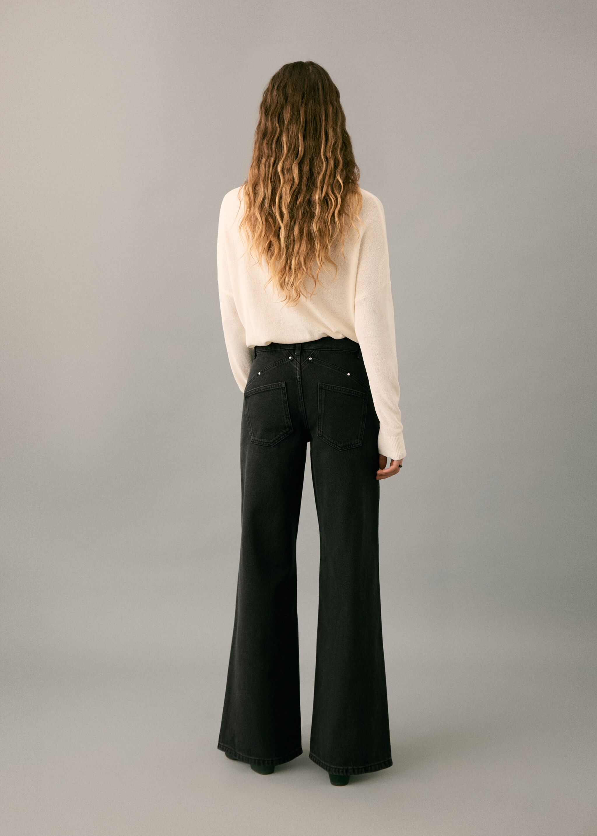 Low-waist studded jeans - Reverse of the article, Black denim. Ref: 27092543-00.