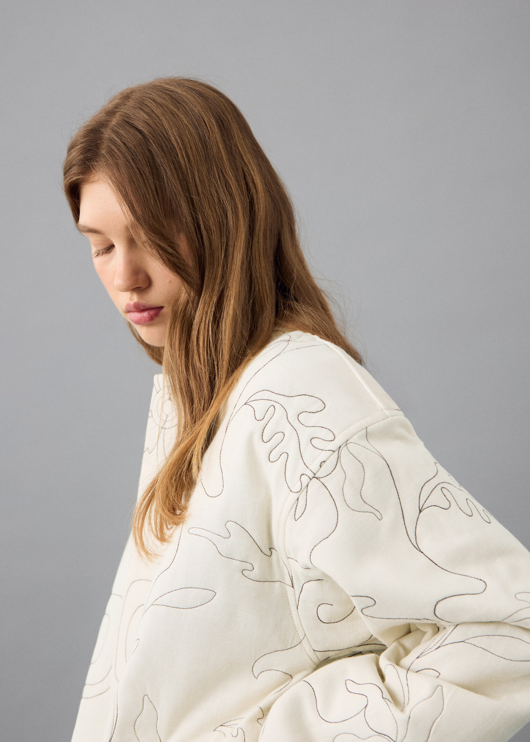 Embroidered quilted jacket - Details of the article 6, Beige. Ref: 27092547-00.