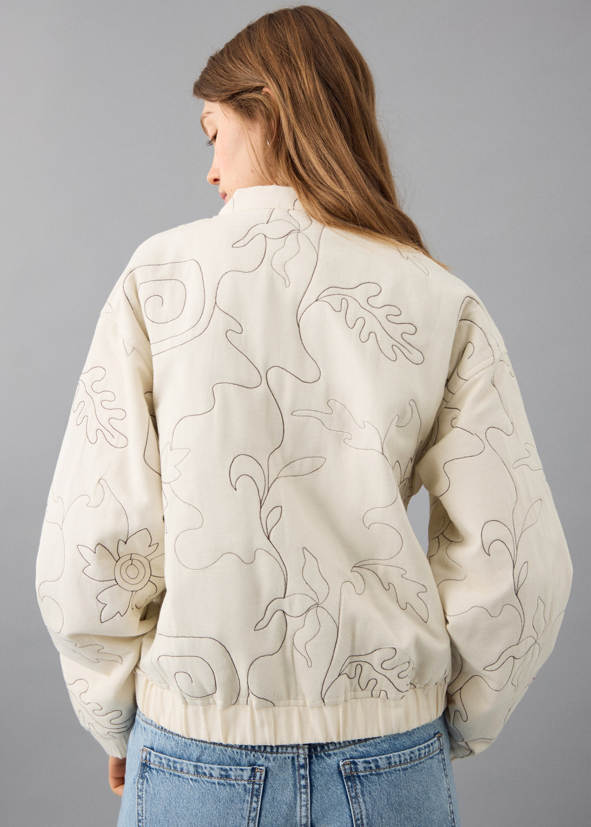 Embroidered quilted jacket - Reverse of the article, Beige. Ref: 27092547-00.