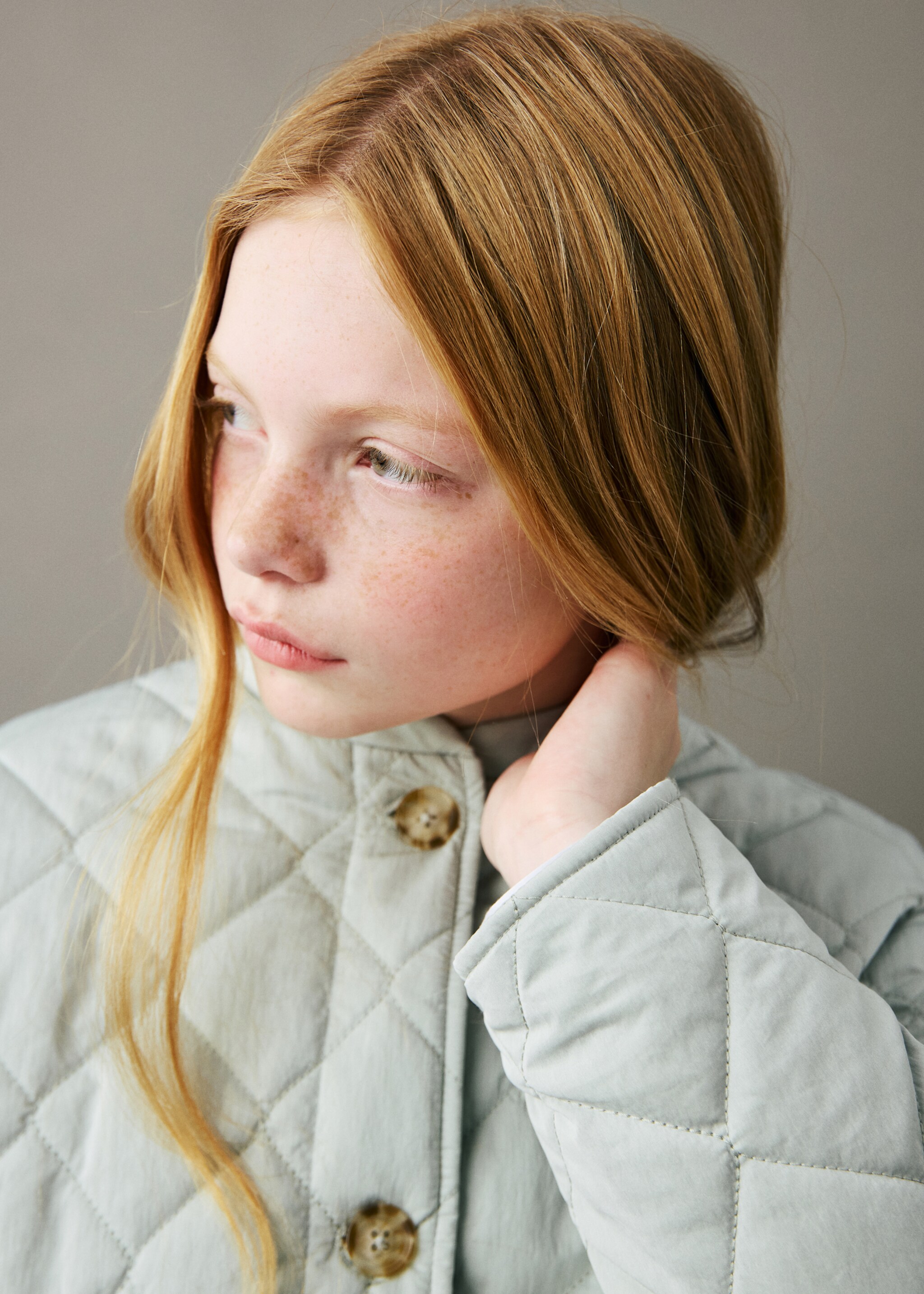 Padded jacket with buttons - Details of the article 1, Aqua Green. Ref: 27092889-00.