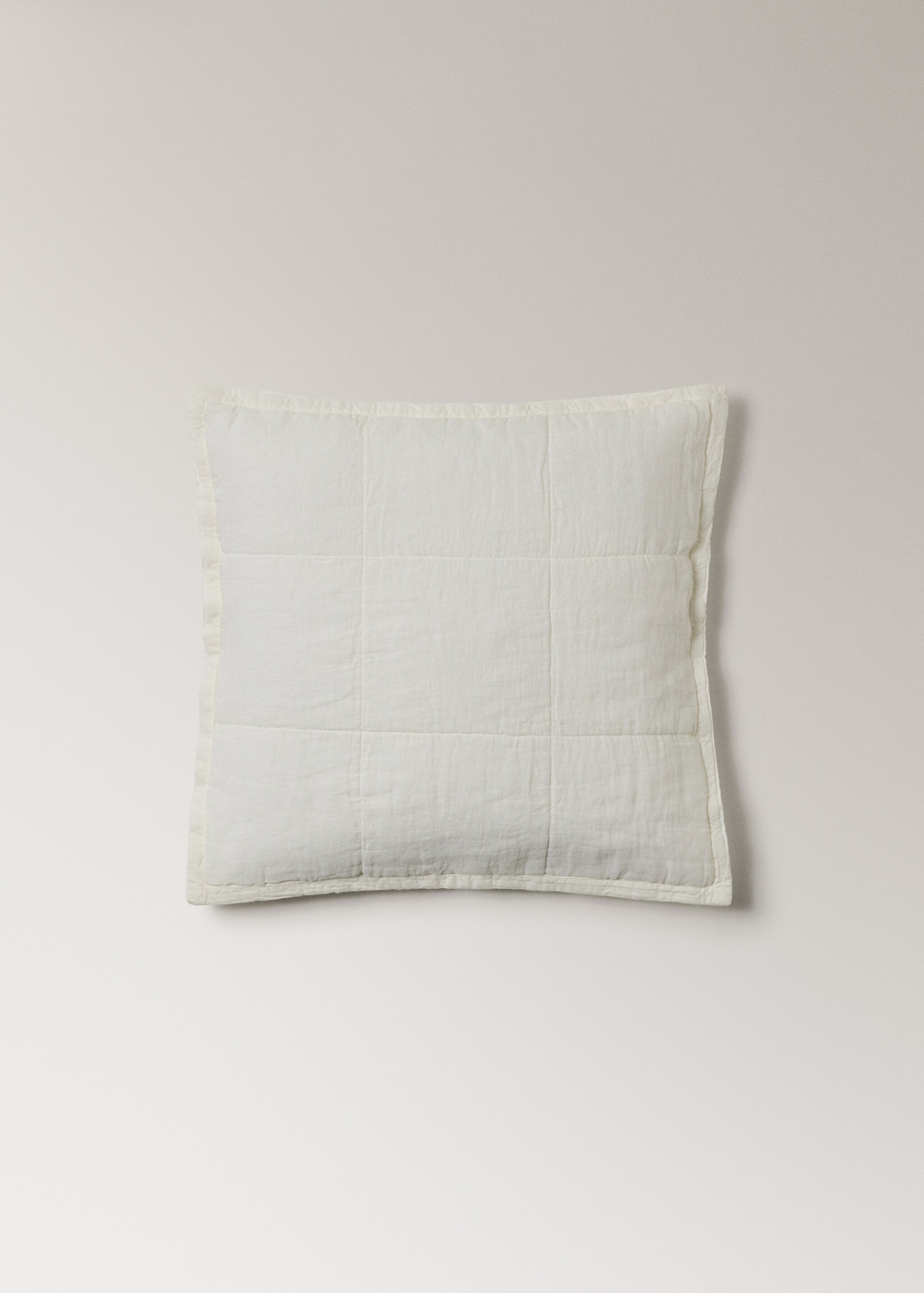 Washed linen large check cushion cover 50x50 cm - Article without model, Ecru. Ref: 27092920-00.