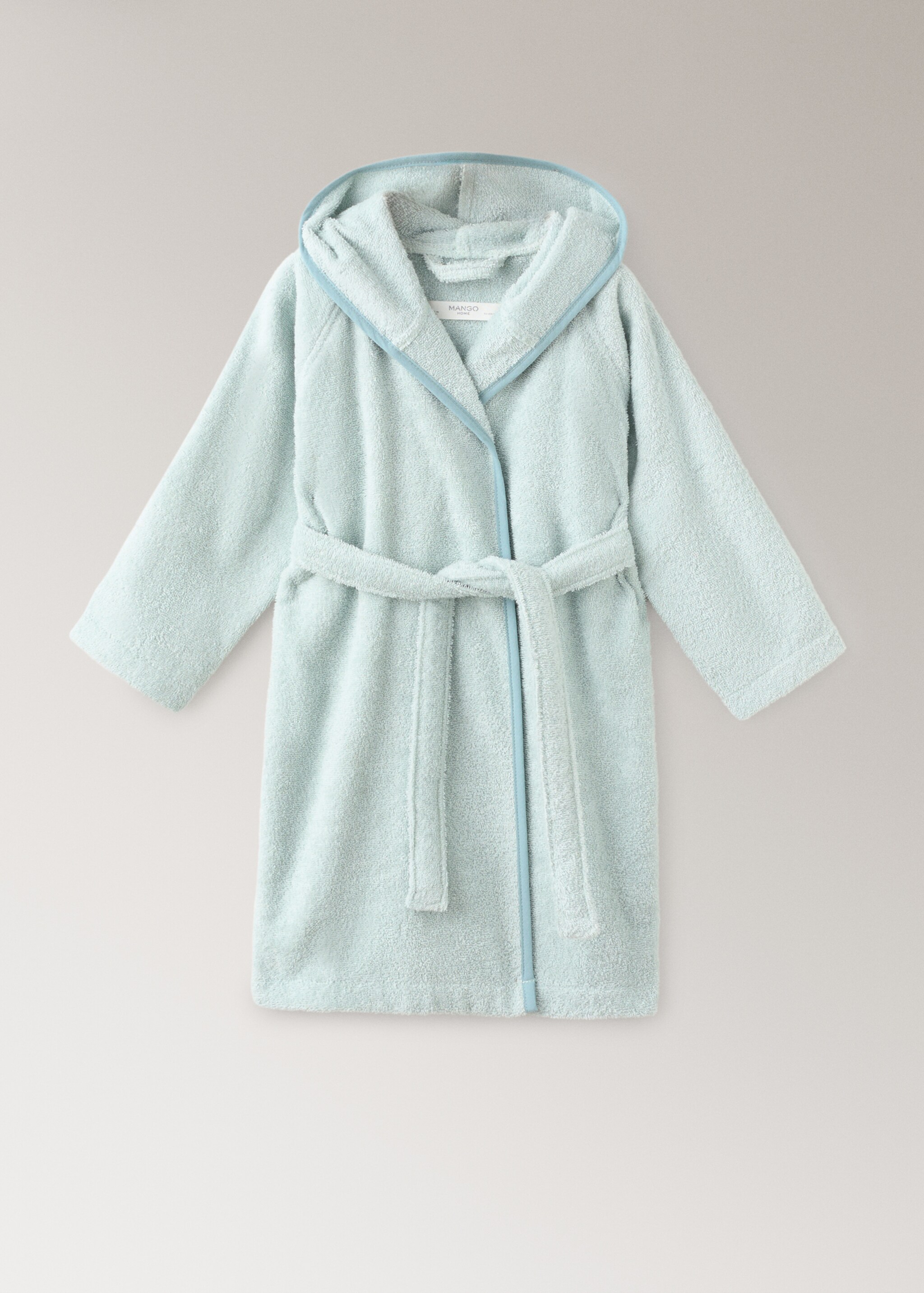 Kinderbademantel aus Baumwolle mit kontrastierendem Rand - Artikel ohne Model, Minzgrün. Ref: 27092925-00.