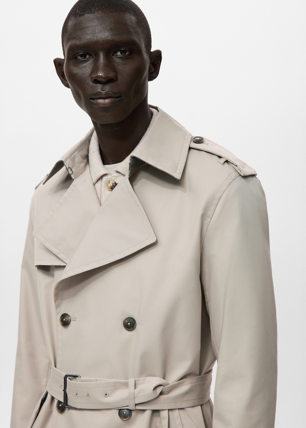 Water-repellent belted trench coat