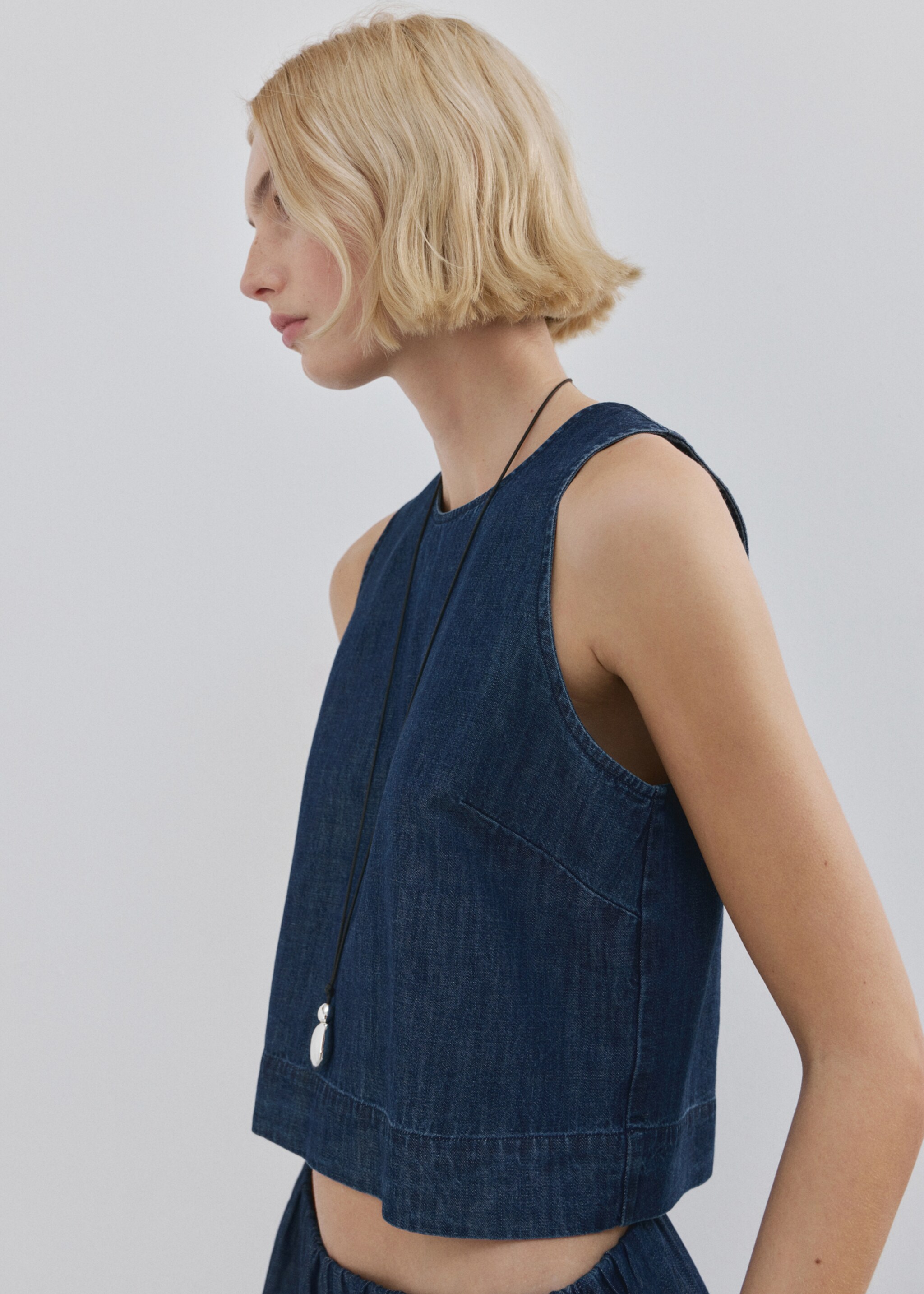 Denim top with seam detail - Medium plane, Open Blue. Ref: 27093270-00.