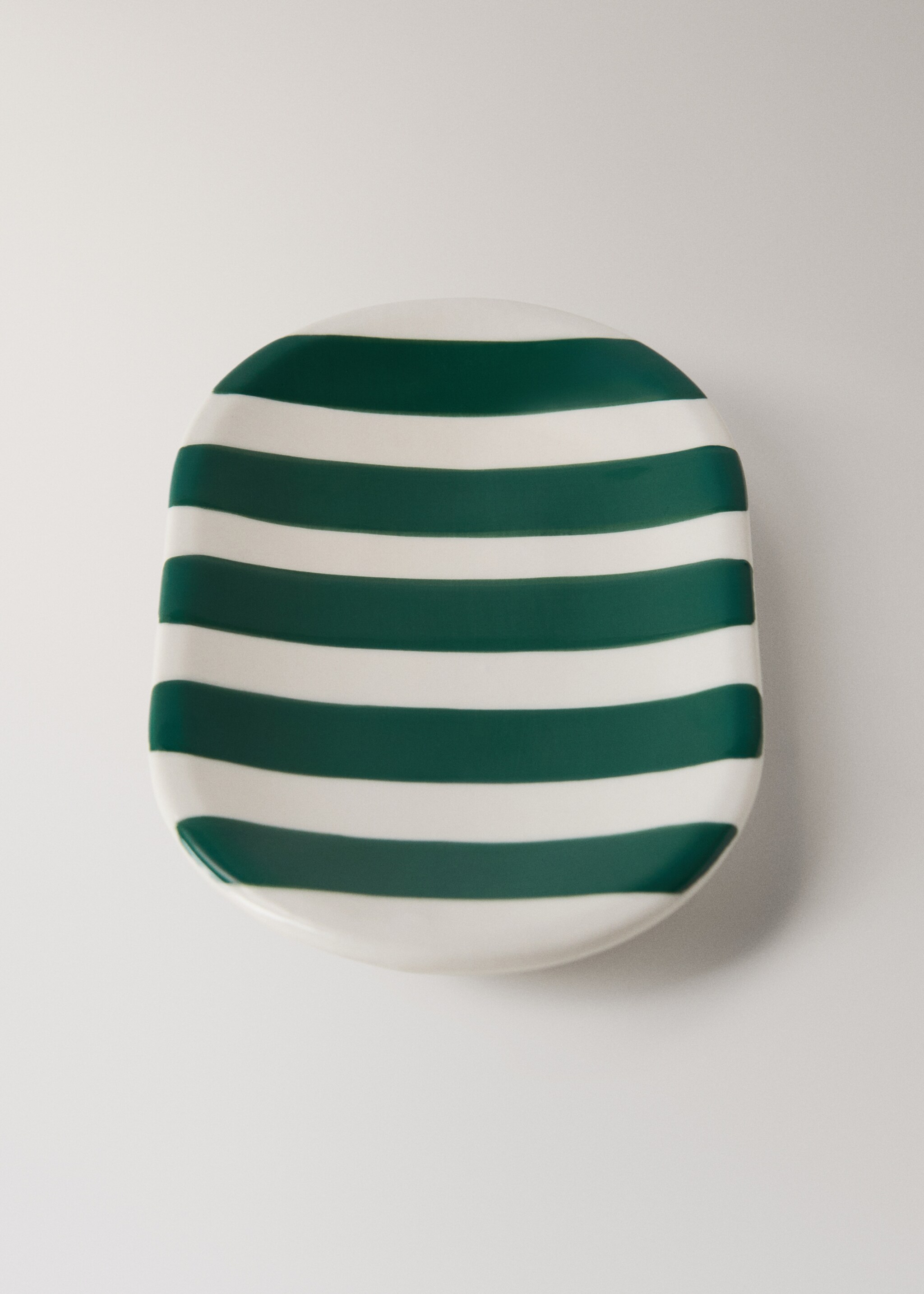 Painted striped ceramic soap dish - Details of the article 1, Dark Green. Ref: 27093281-00.