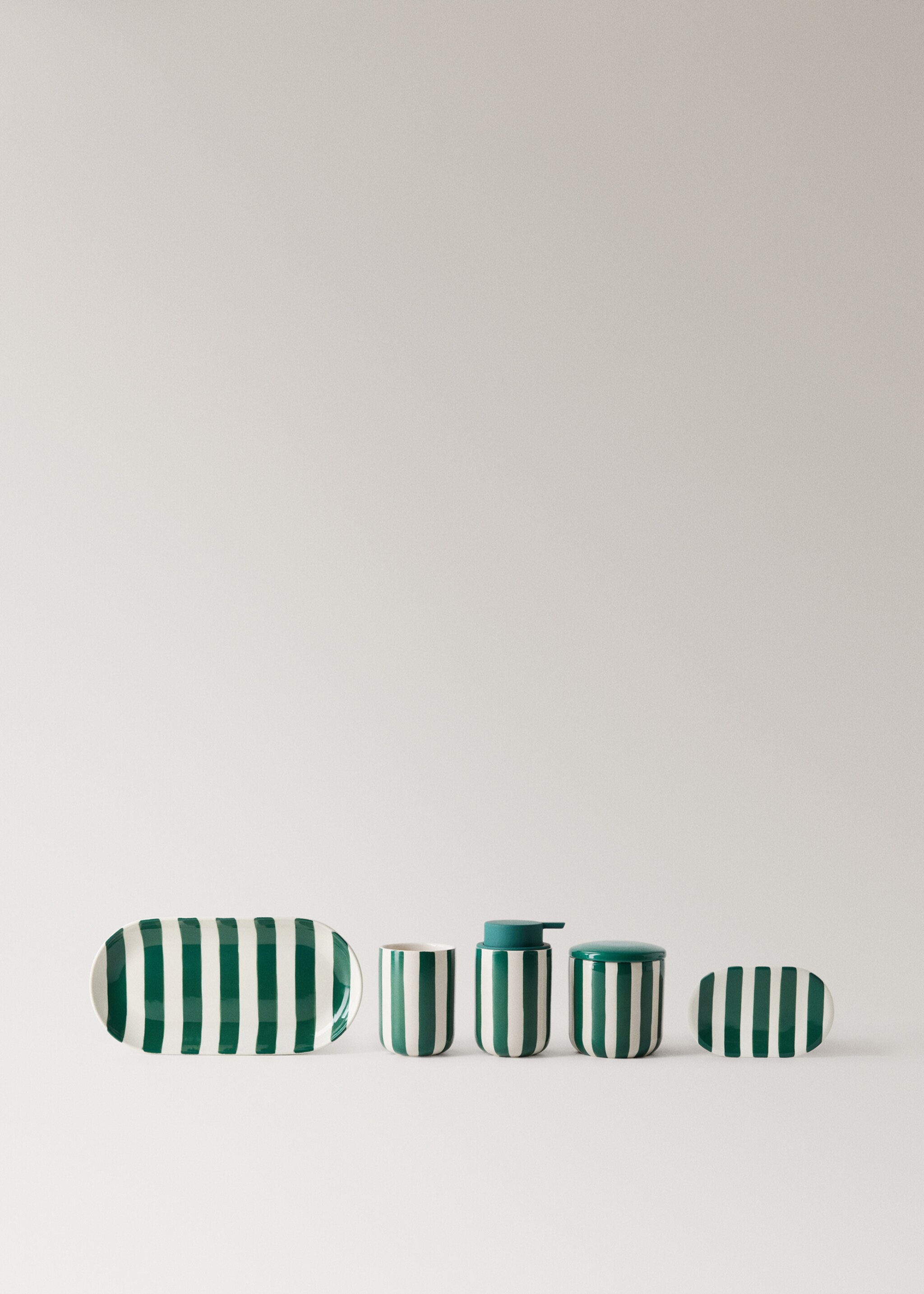 Painted striped ceramic soap dish - Details of the article 3, Dark Green. Ref: 27093281-00.