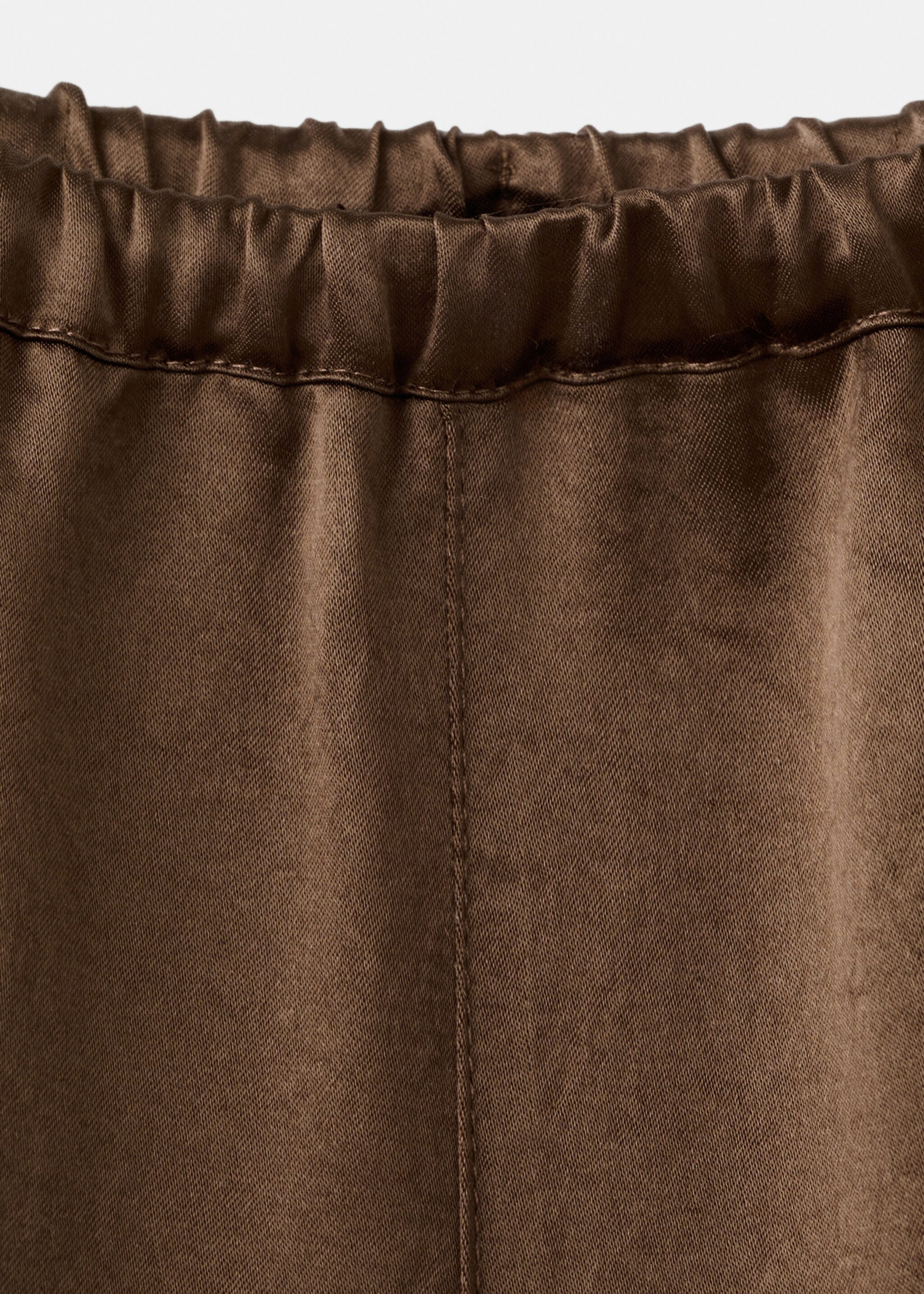 Satin trousers with elastic waist - Details of the article 8, Brown. Ref: 27093312-00.