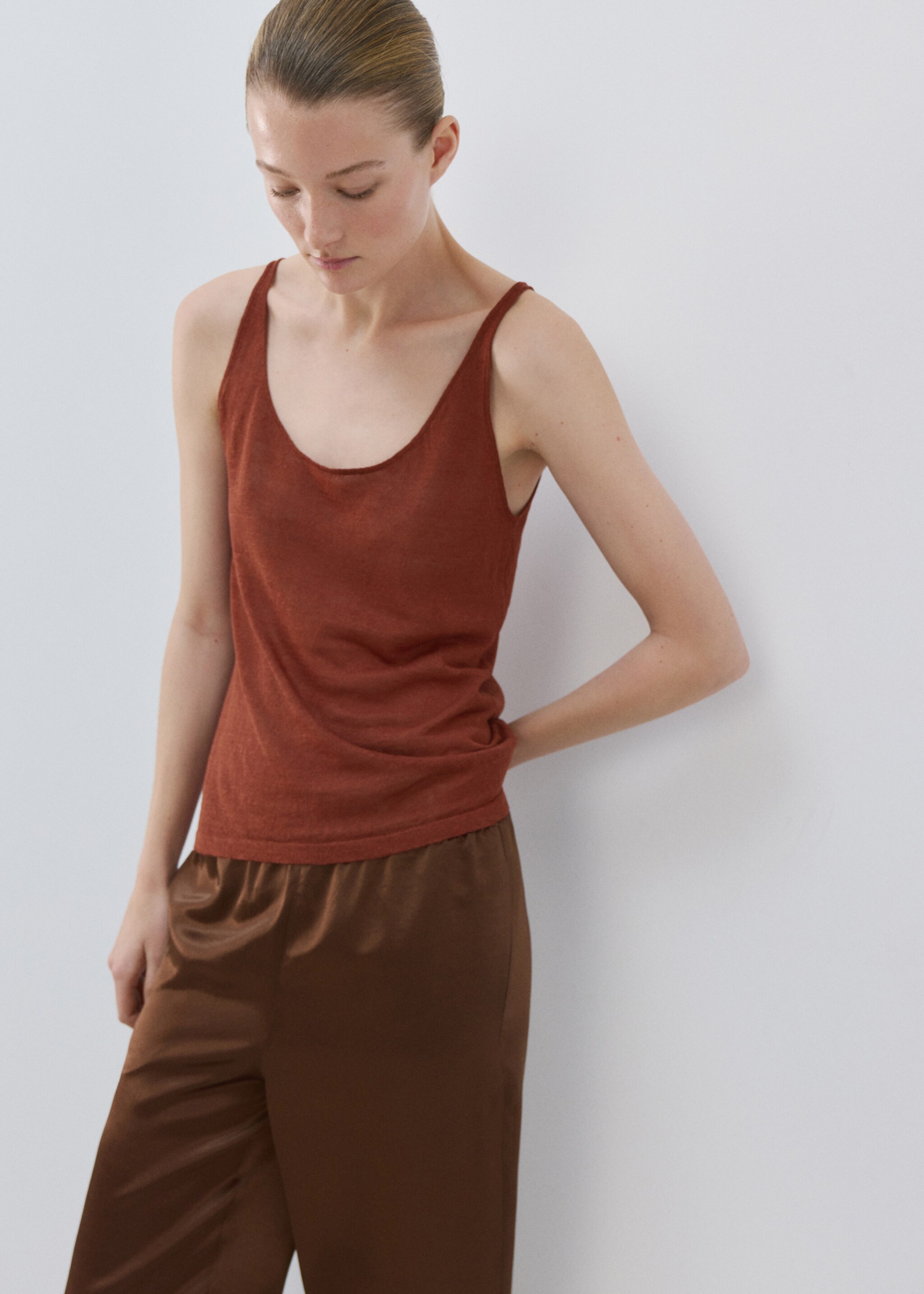 Linen knit top - Medium plane, Orange. Ref: 27093313-00.