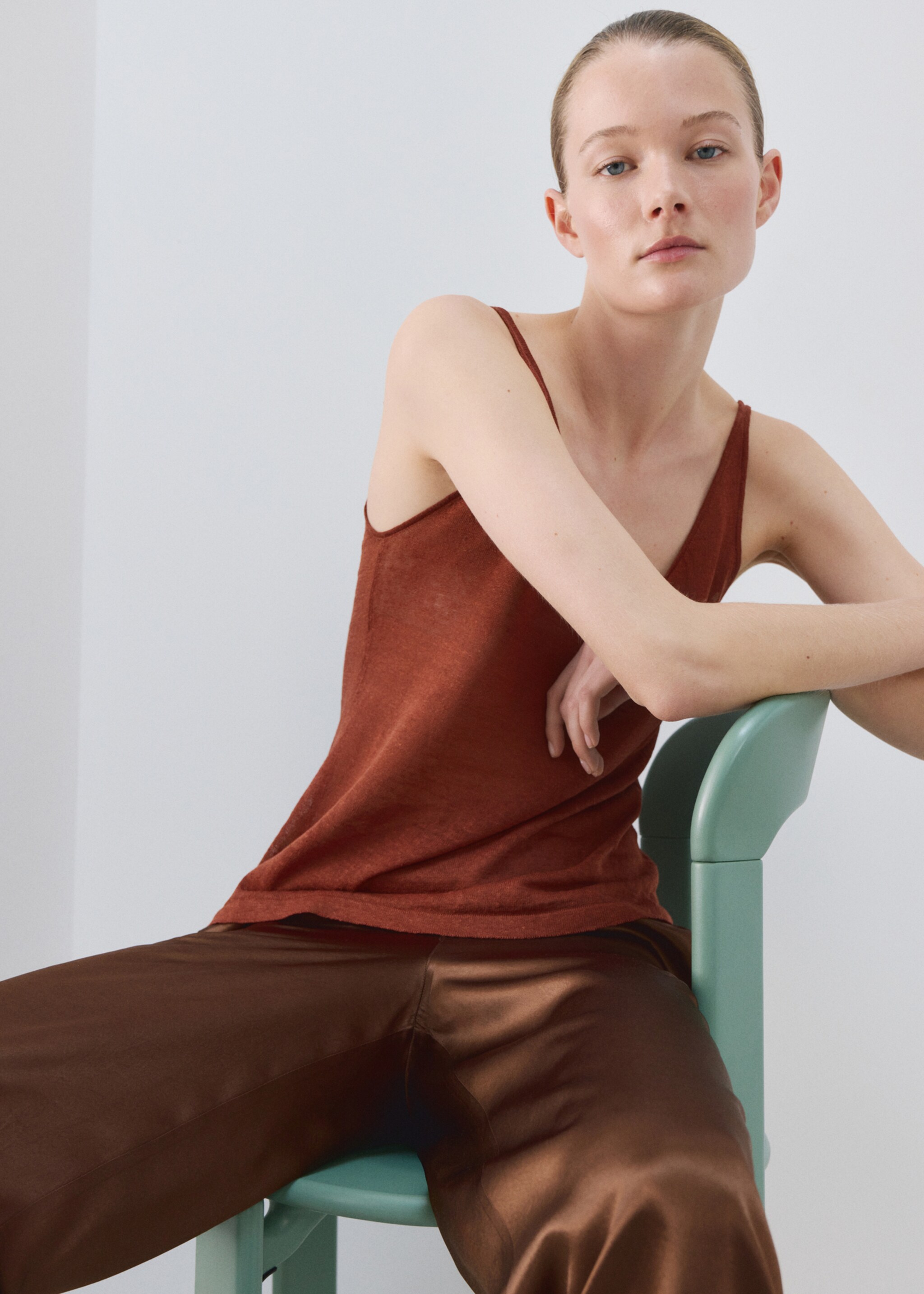 Linen knit top - Details of the article 2, Orange. Ref: 27093313-00.