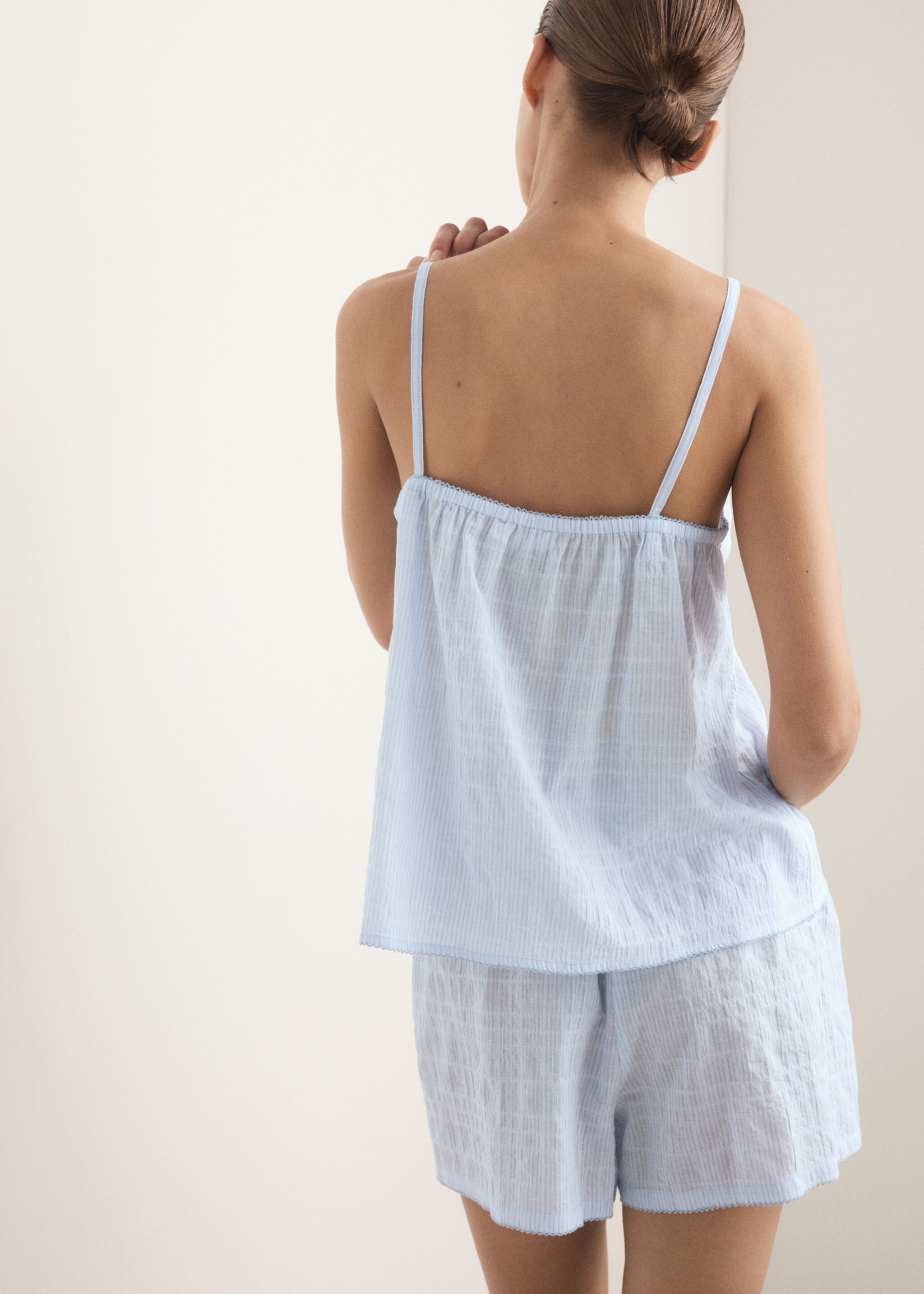 Two-piece cotton pajamas with straps - Reverse of the article, Blue. Ref: 27093326-00.