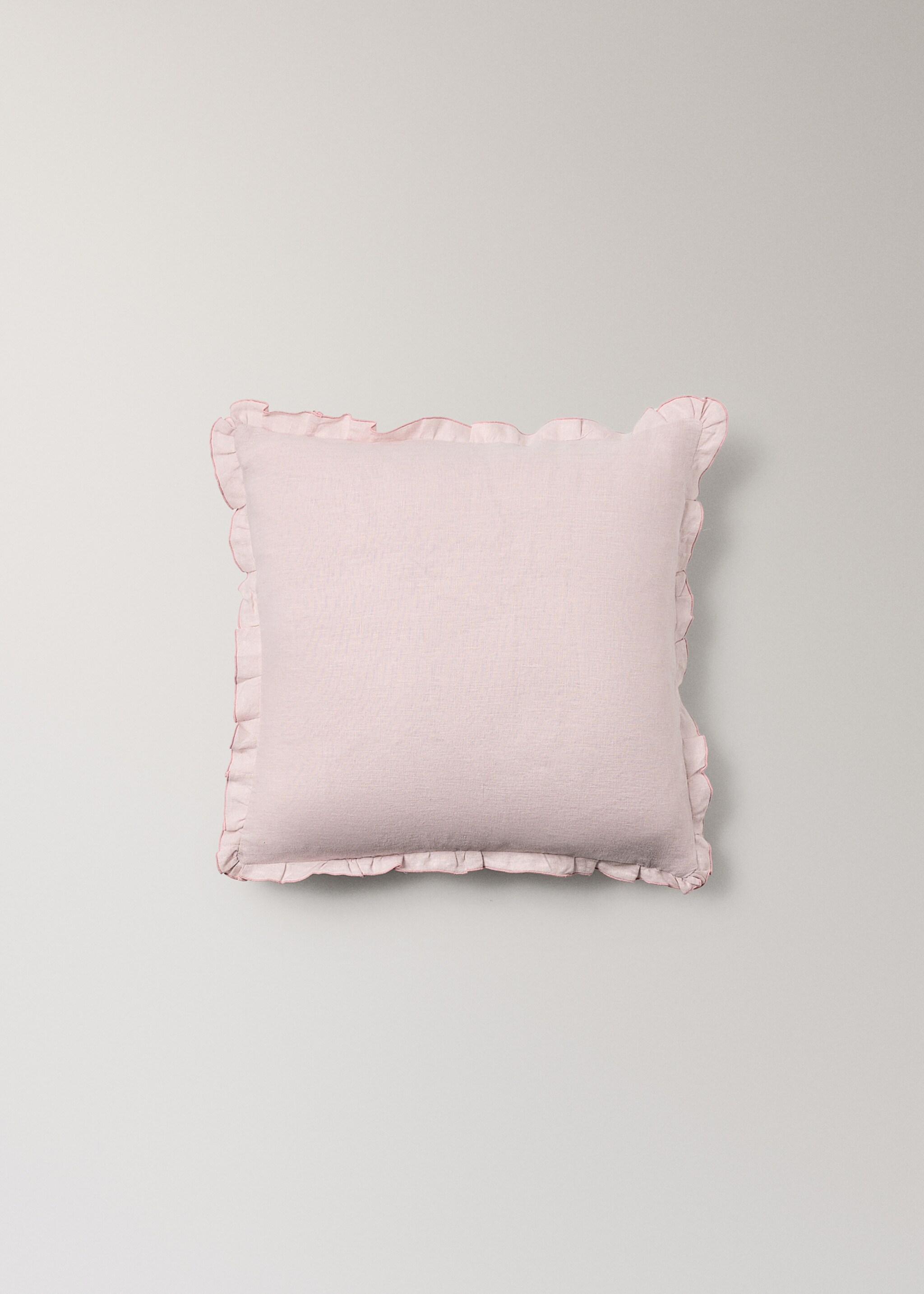 Housse de coussin 100 % lin volant 45 X 45 cm - Article sans modèle, Rose. Ref: 27093331-00.