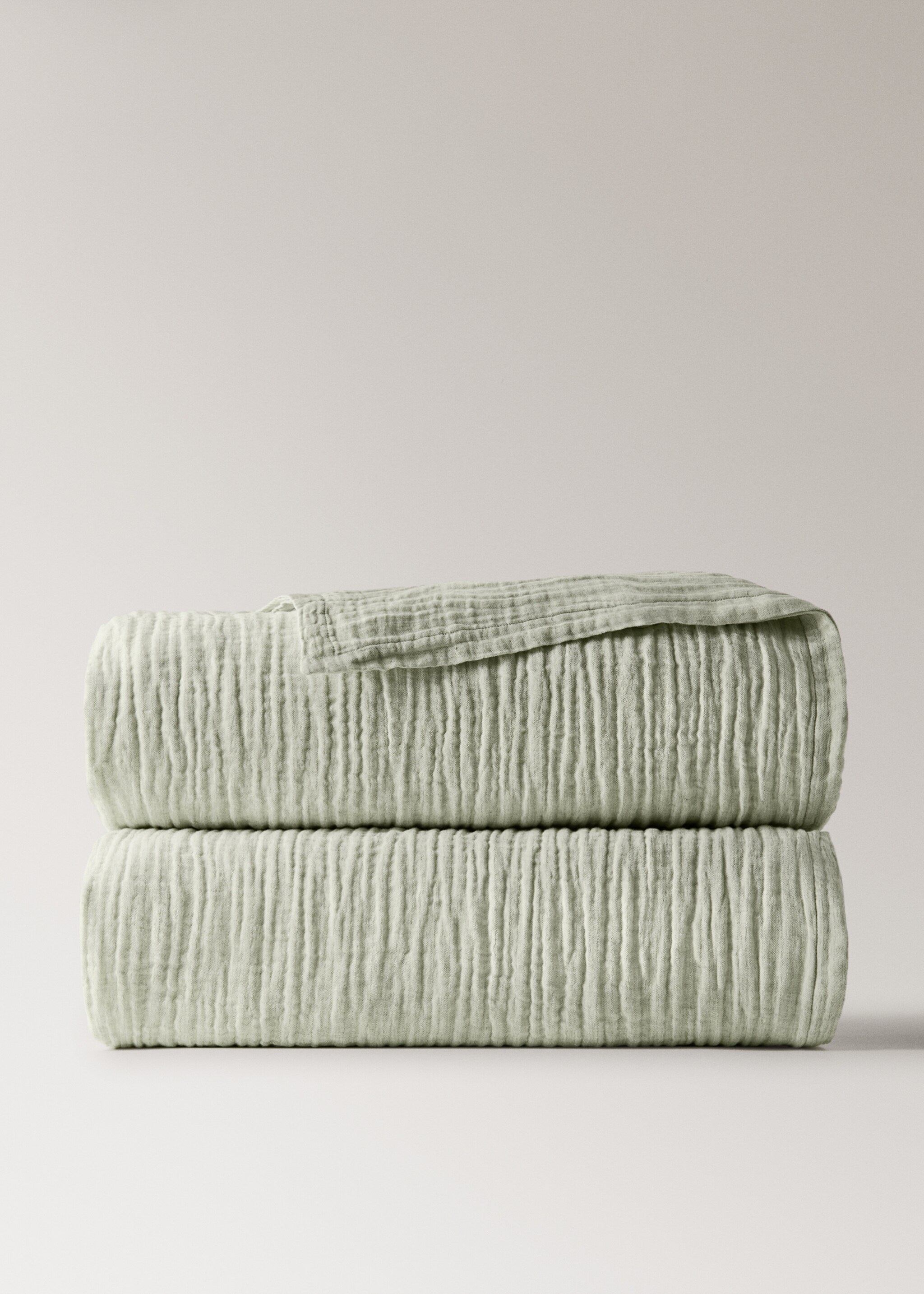 Melange cotton linen bedspread Queen 130/140/150 cm - Article without model, Pastel Green. Ref: 27093333-00.