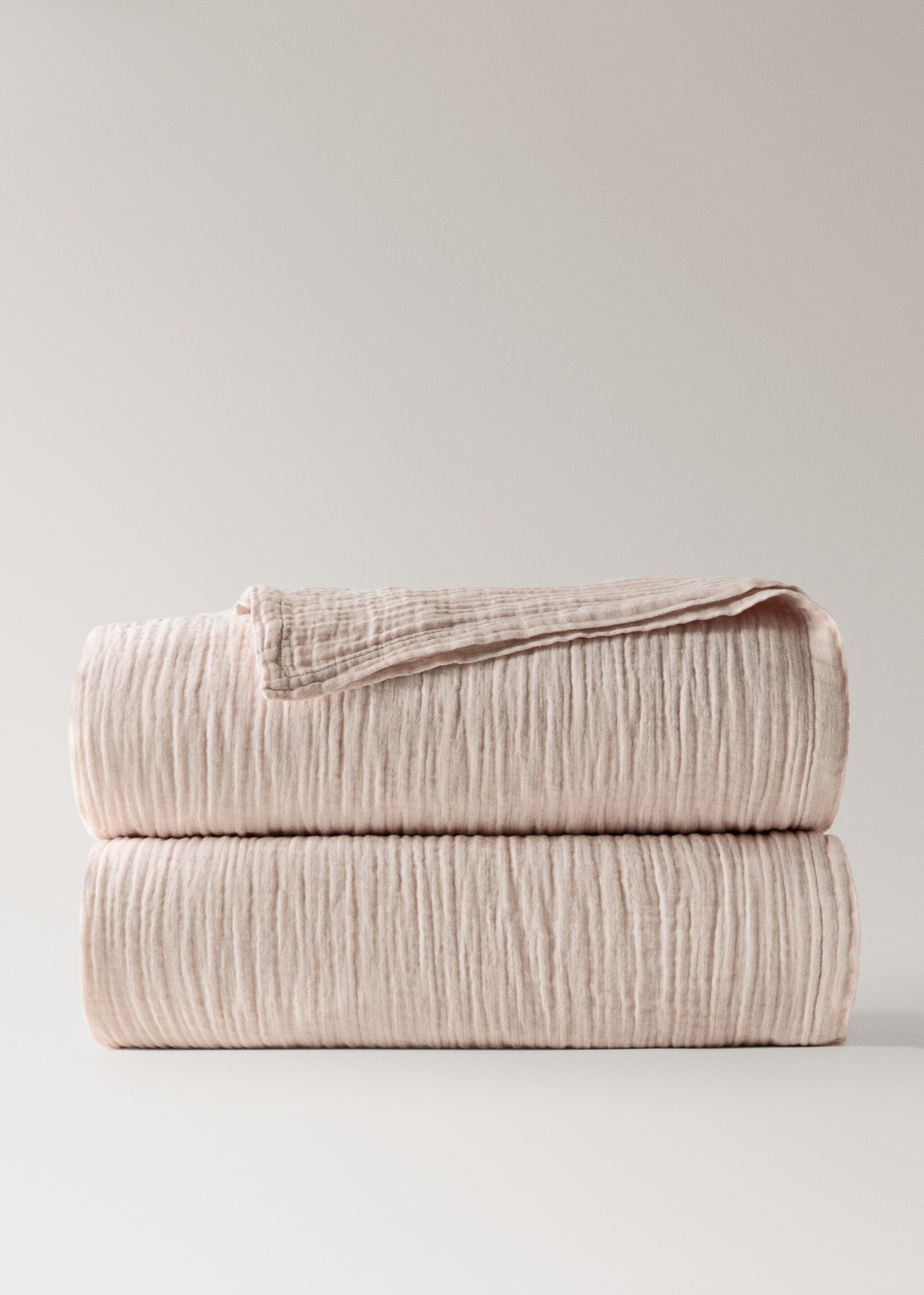 Melange cotton linen bedspread Queen 130/140/150 cm - Article without model, Pastel Pink. Ref: 27093333-00.