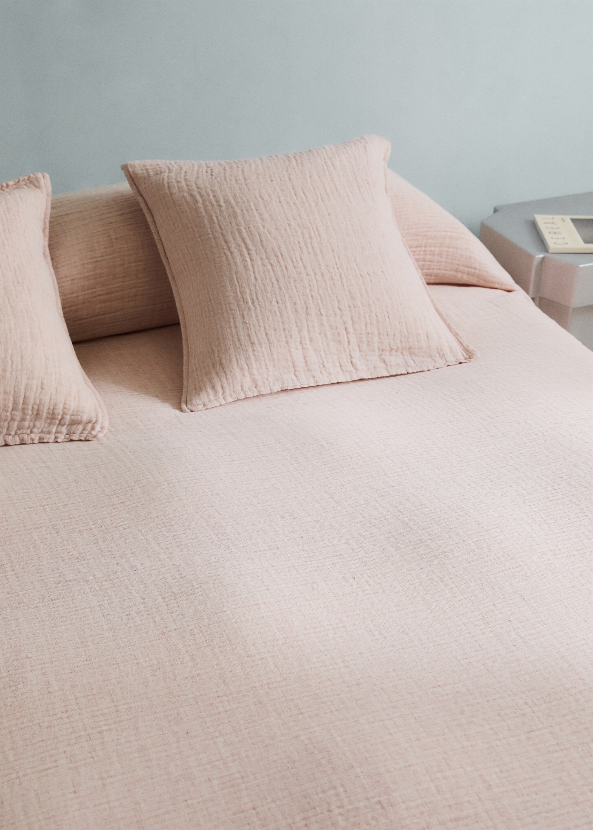 Linen cotton melange bedspread 130/140/150 cm bed - Details of the article 7, Pastel Pink. Ref: 27093333-00.